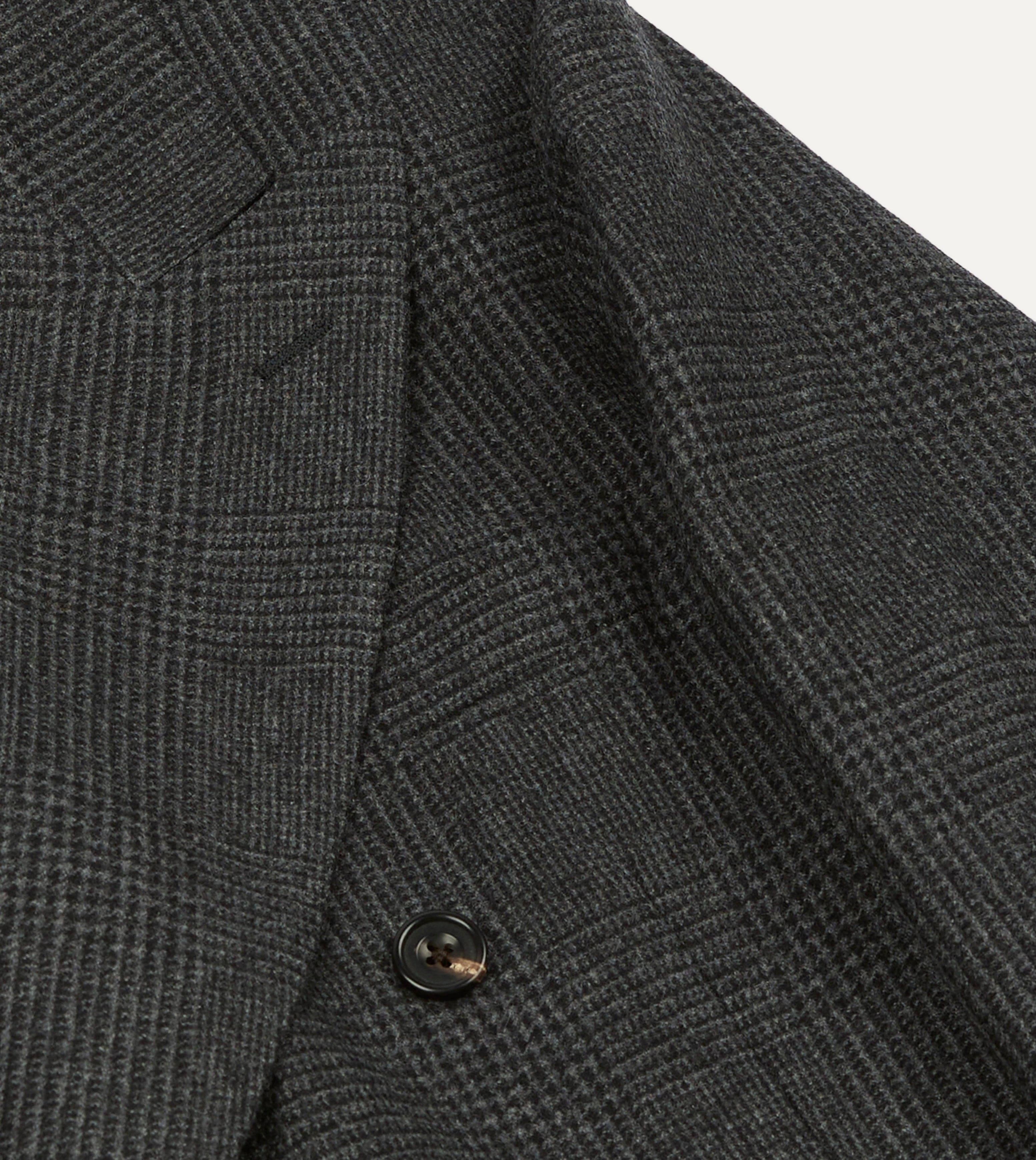Grey Prince of Wales Check Wool Flannel Double-Breasted Tailored Jacket - Image 4