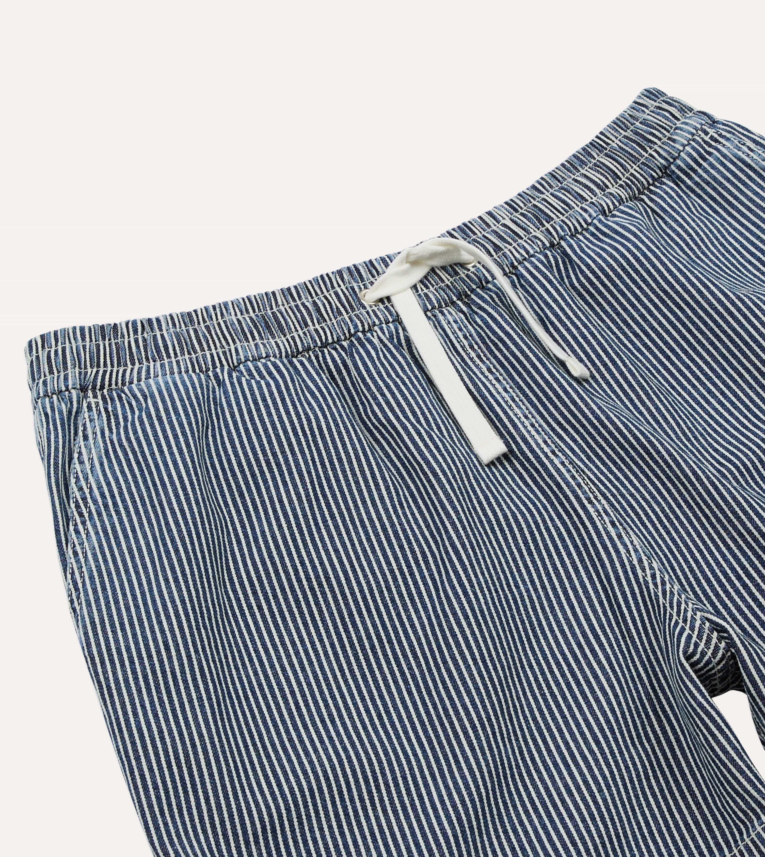 Indigo Stripe Cotton Drawstring Shorts - Image 4