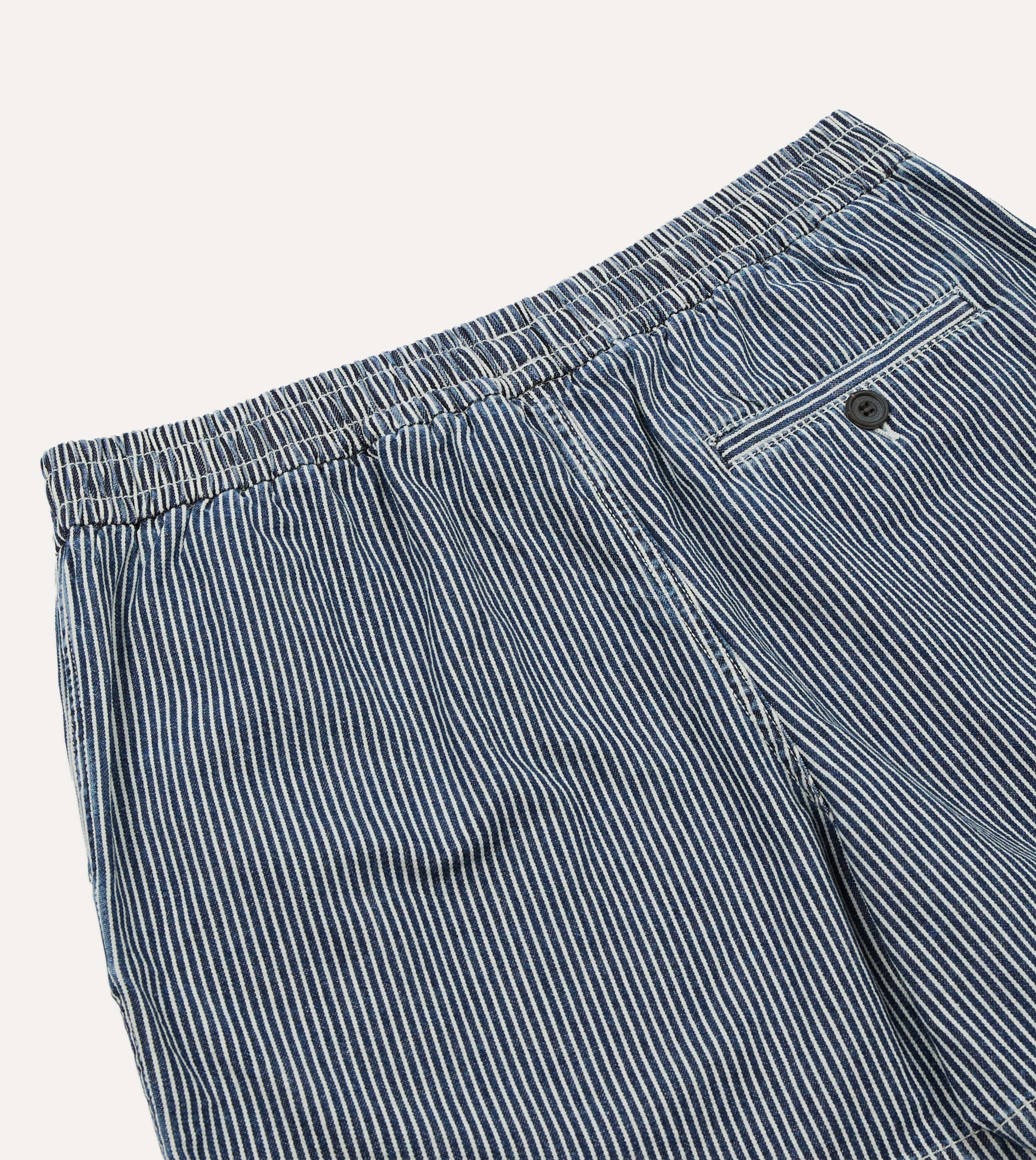 Indigo Stripe Cotton Drawstring Shorts - Image 5