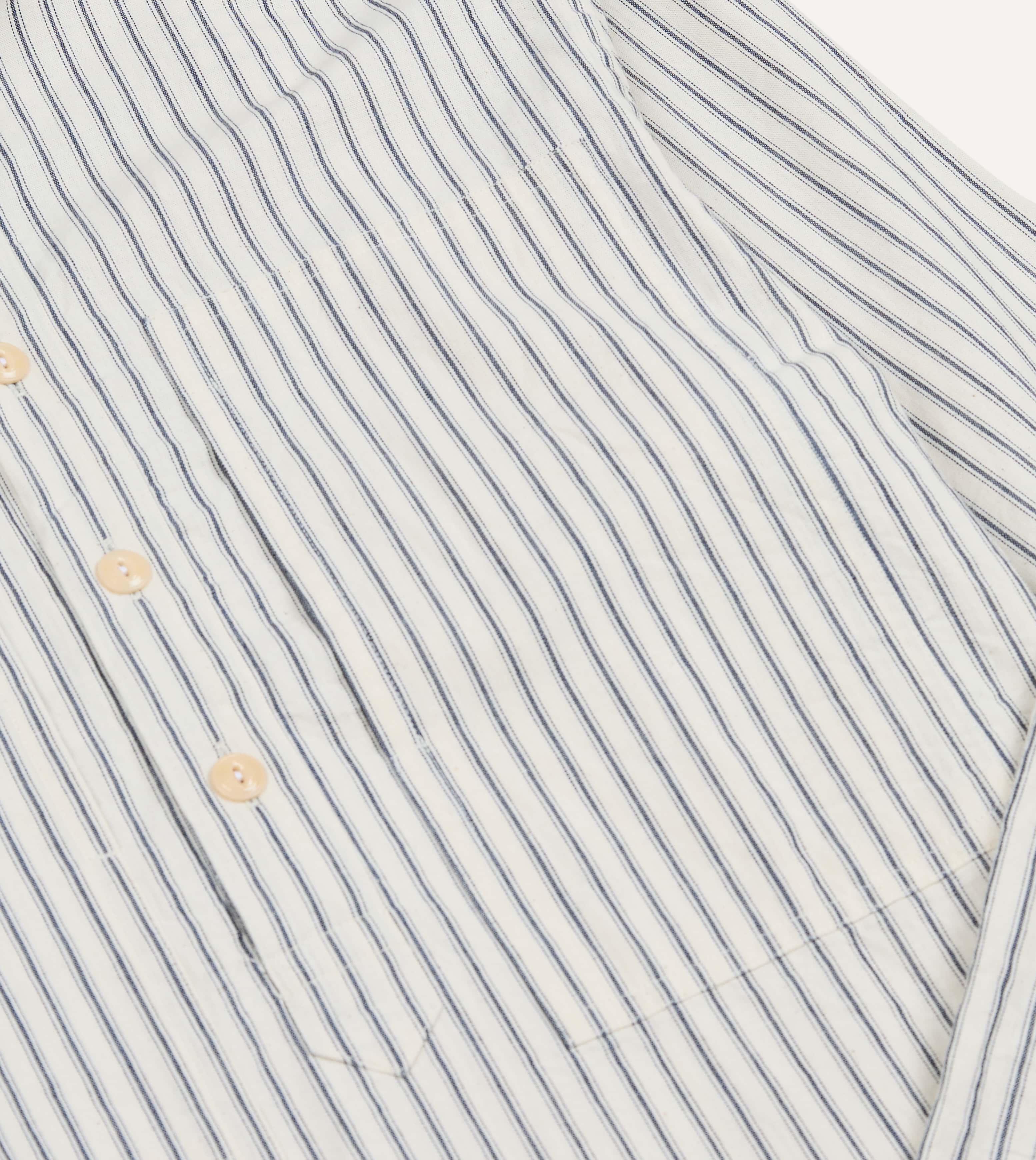 Indigo Stripe Cotton Mandarin Collar Popover Shirt - Image 3