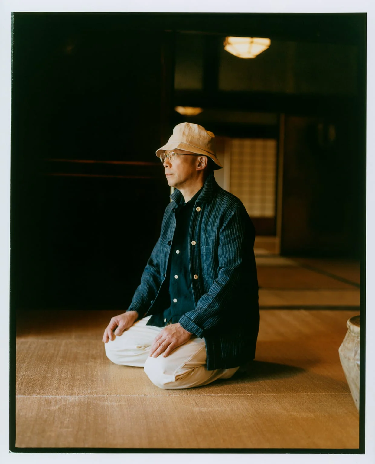 Indigo Stripe Linen Loop Button Chore Jacket