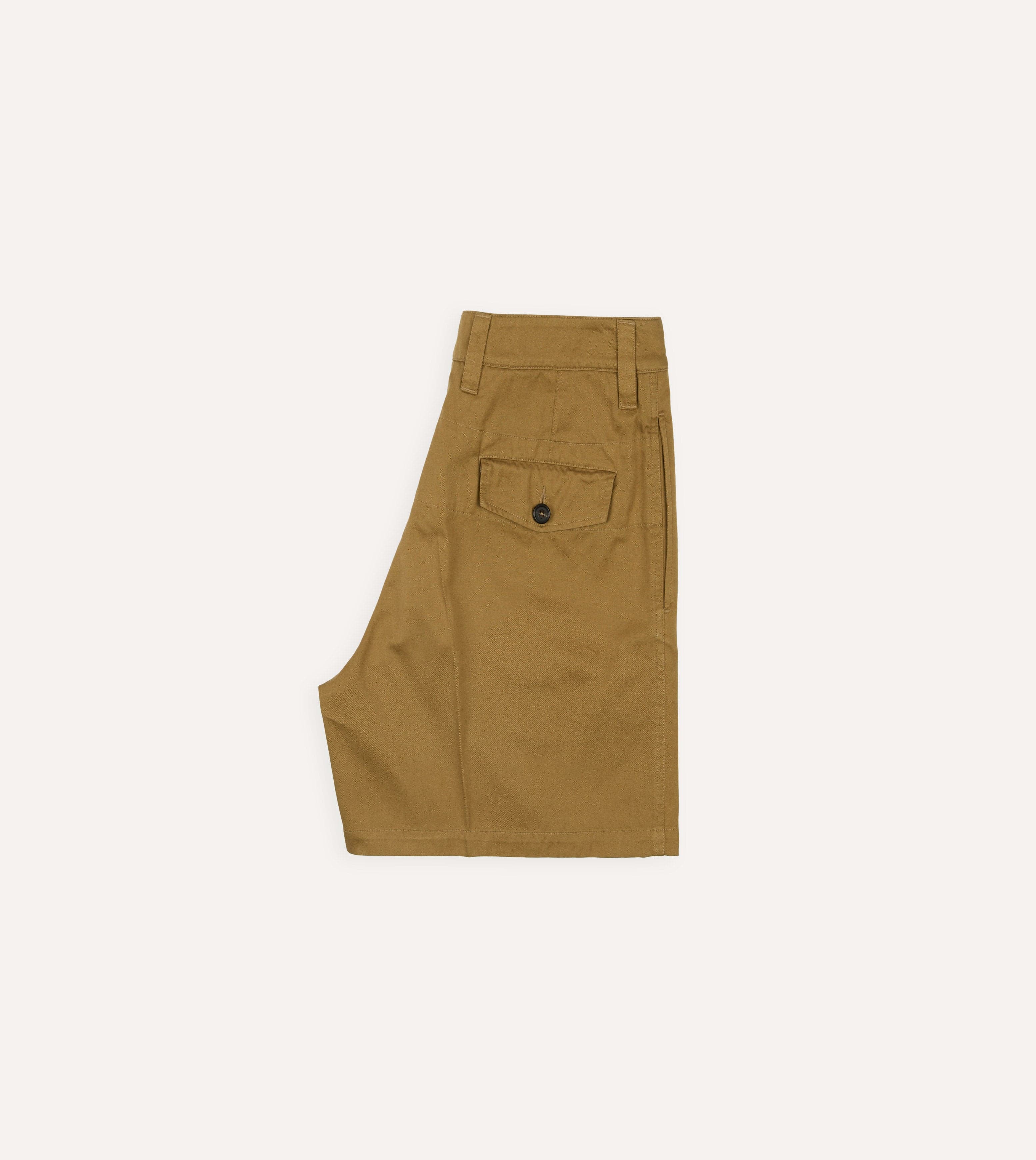 Khaki Cotton Wide Leg Double-Pleat Shorts - Image 6