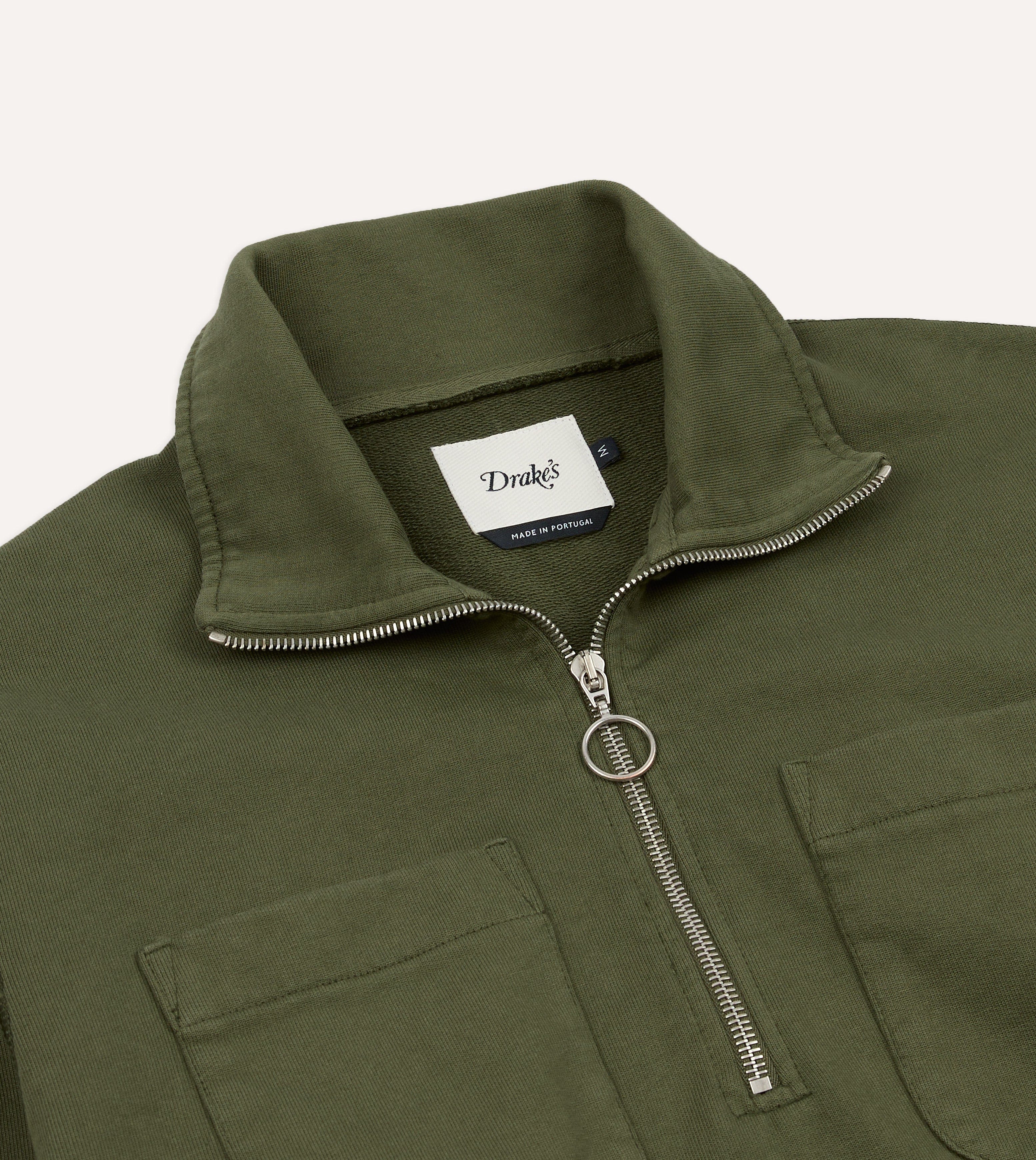Khaki Green Cotton Quarter Zip Collared Sweatshirt - Image 5