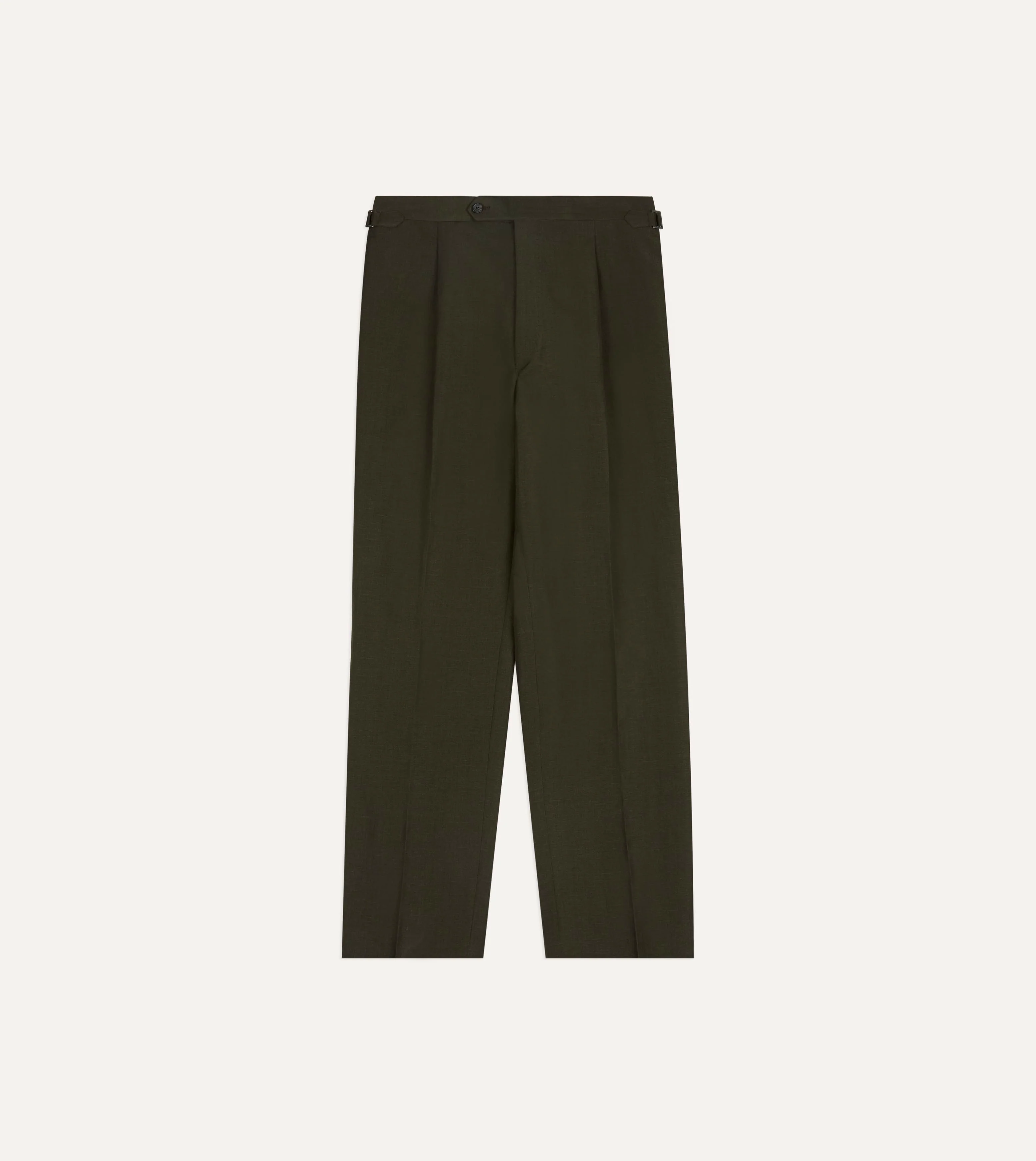 Khaki Green Linen-Wool Single Pleat Trouser - Image 3