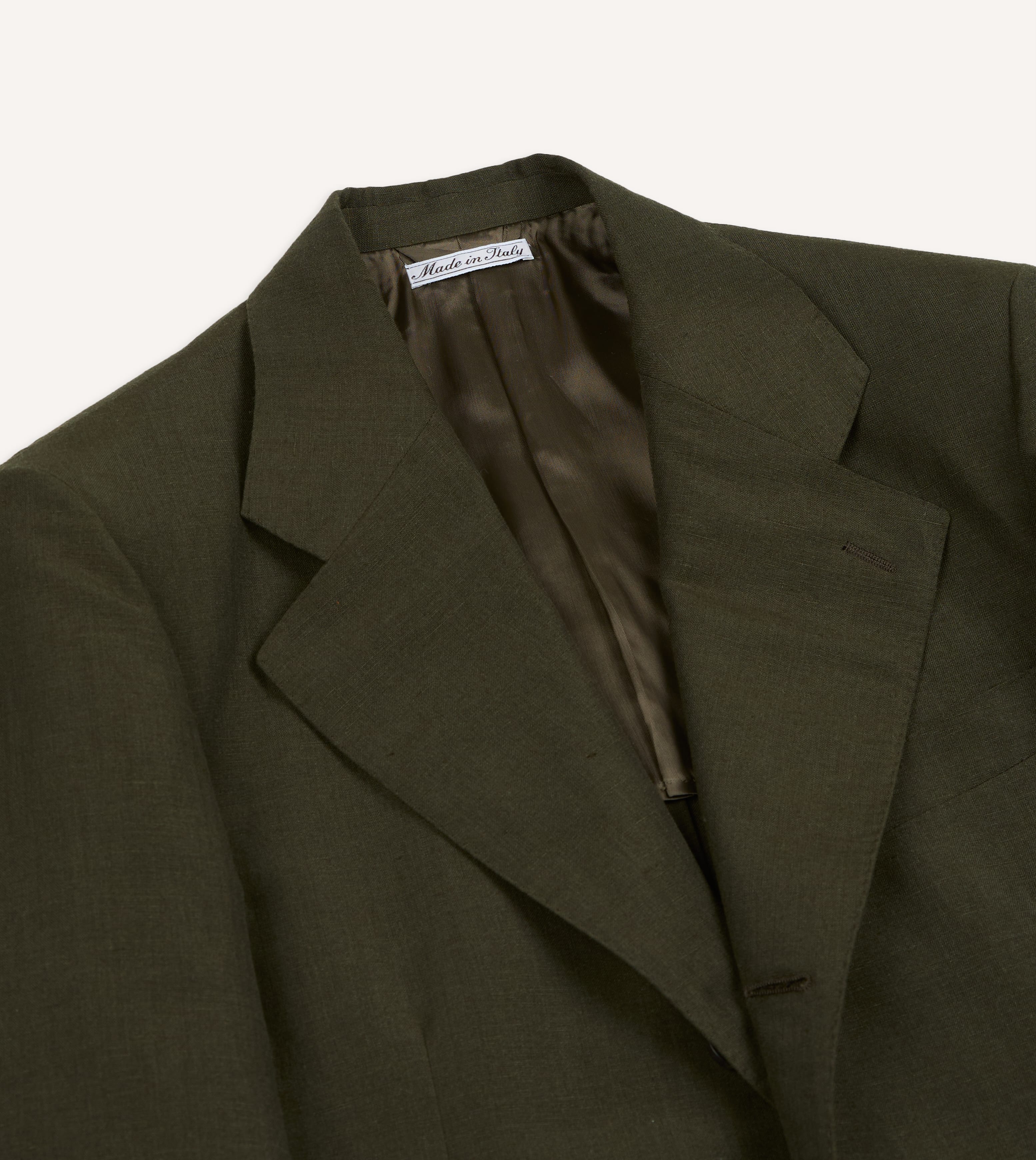 Khaki Green Linen-Wool Tailored Jacket - Image 3