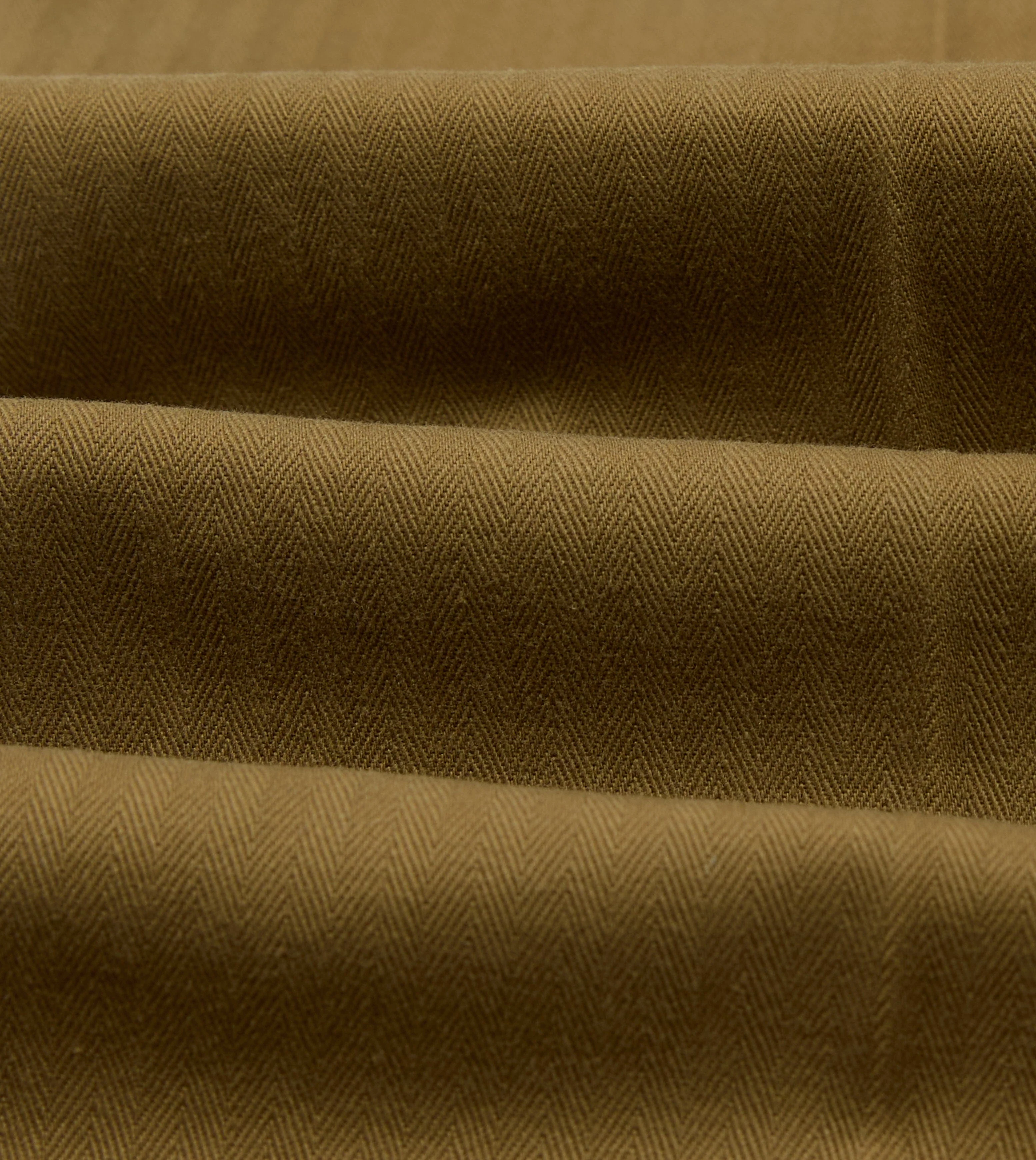 Khaki Herringbone Cotton Wide Leg Flat Front Chino - Image 2
