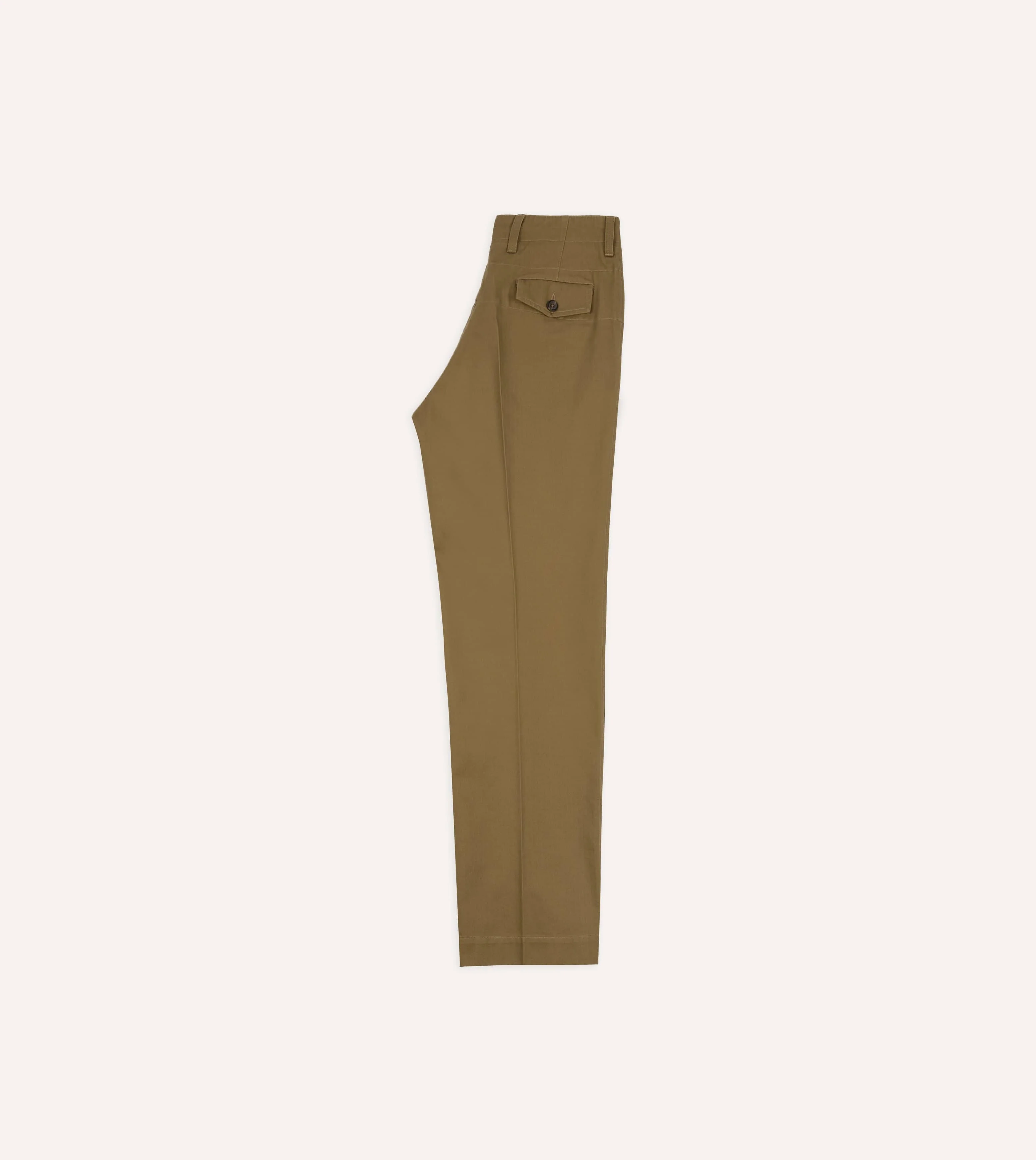 Khaki Herringbone Cotton Wide Leg Flat Front Chino - Image 7