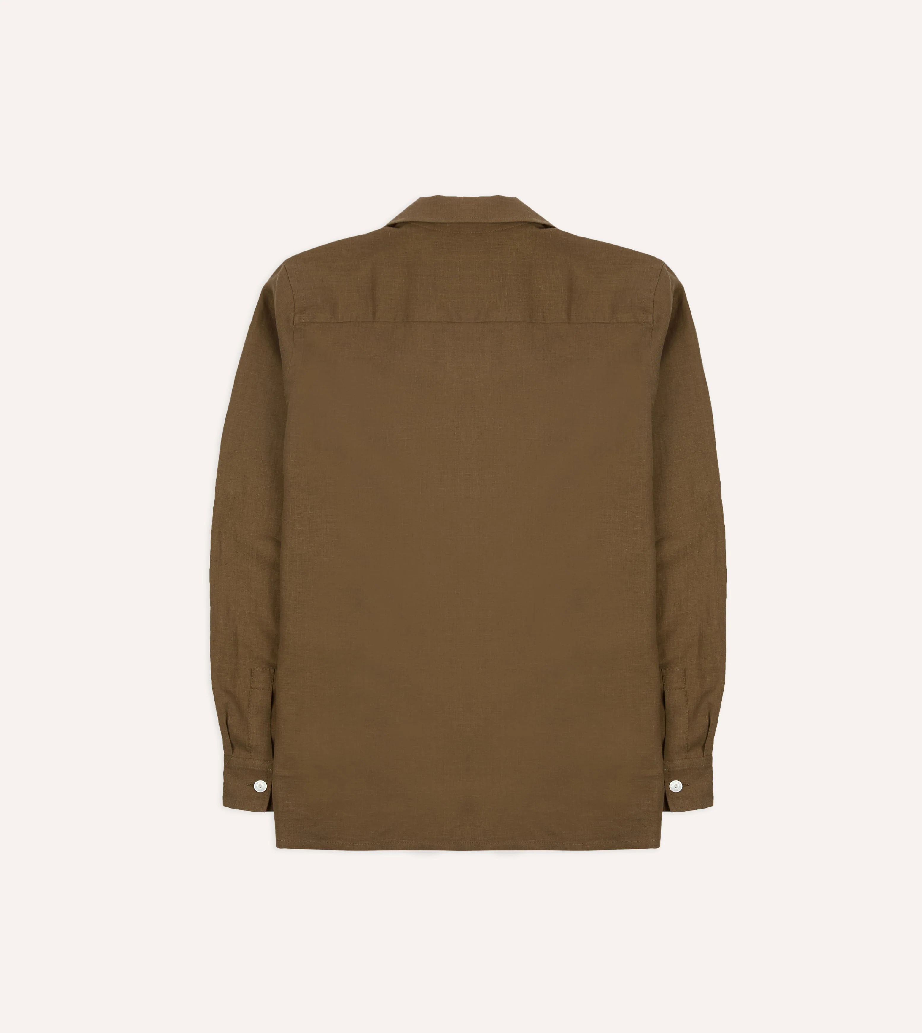 Khaki Linen Four-Pocket Camp Collar Work Shirt - Image 6