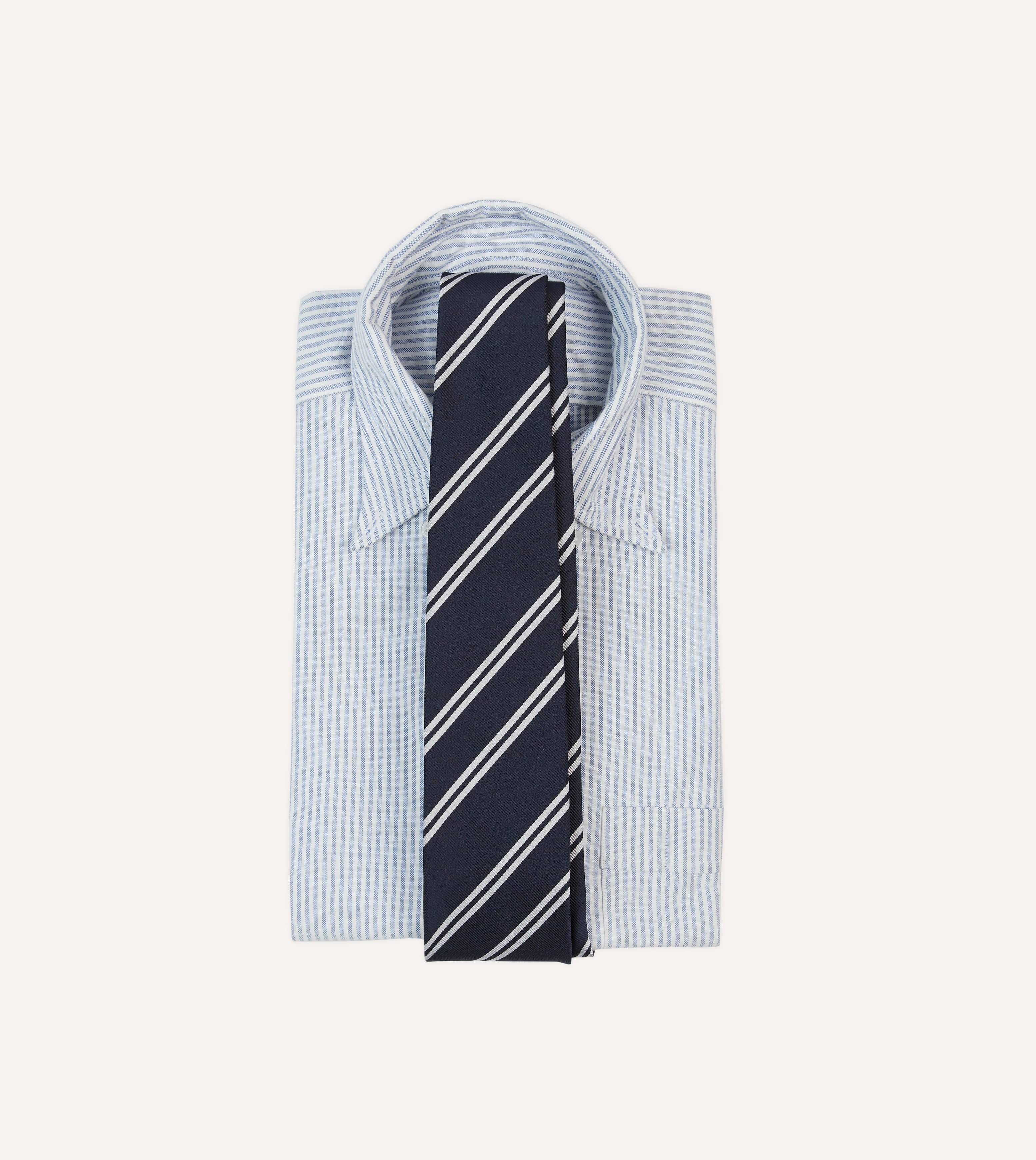 Navy and Ecru Double Stripe Repp Silk Tipped Tie - Image 2