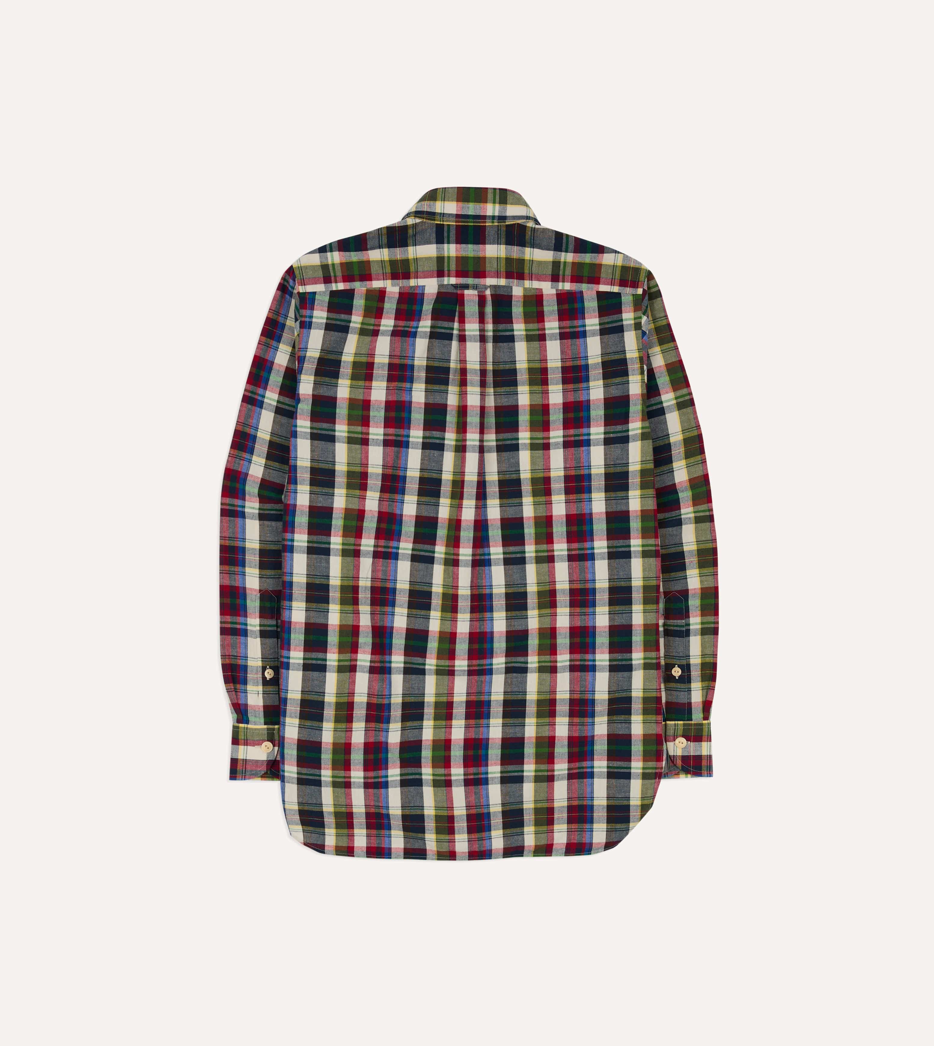 Navy and Red Check Cotton-Linen Two-Pocket Work Shirt - Image 8