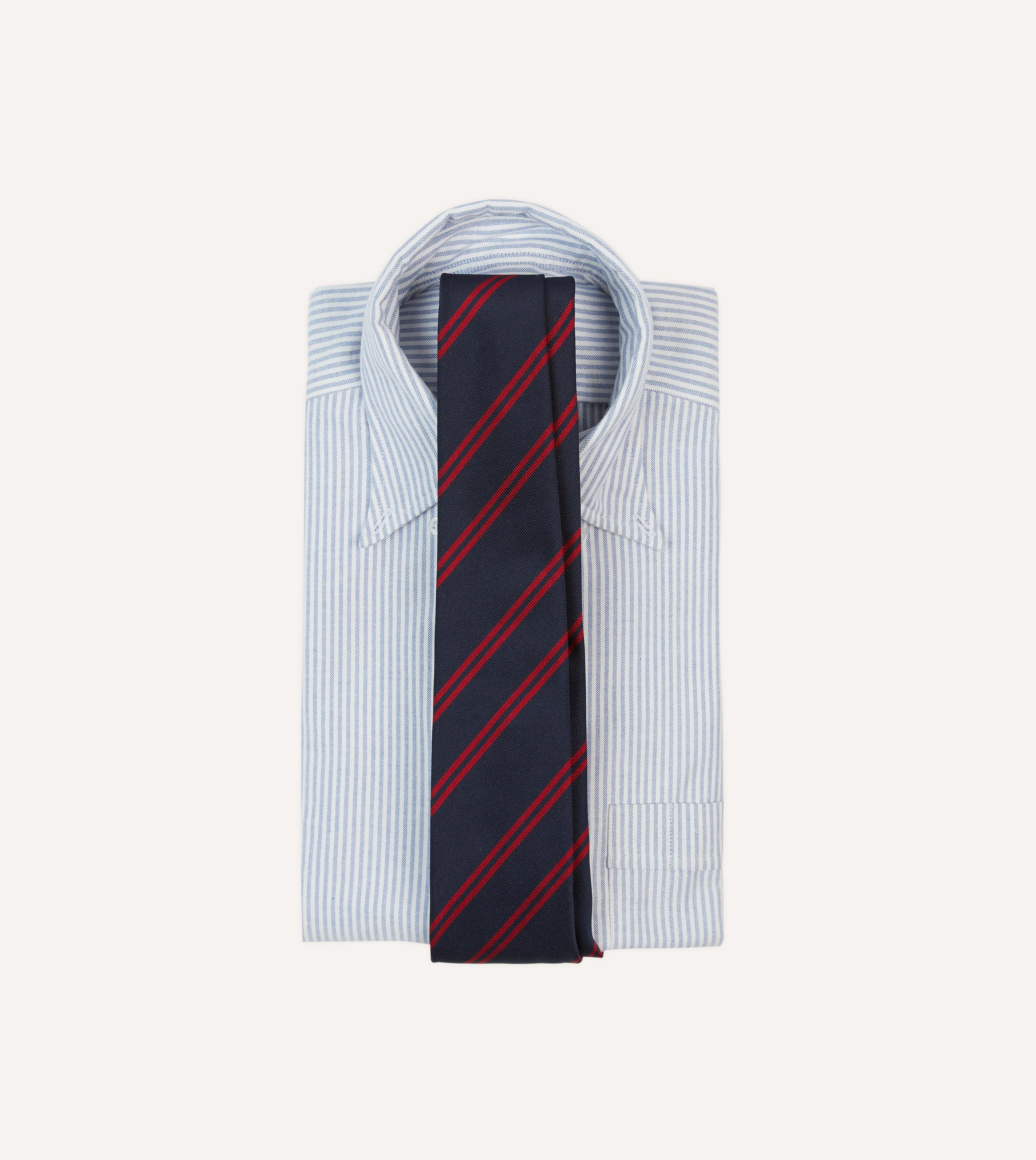 Navy and Red Double Stripe Repp Silk Tipped Tie - Image 2