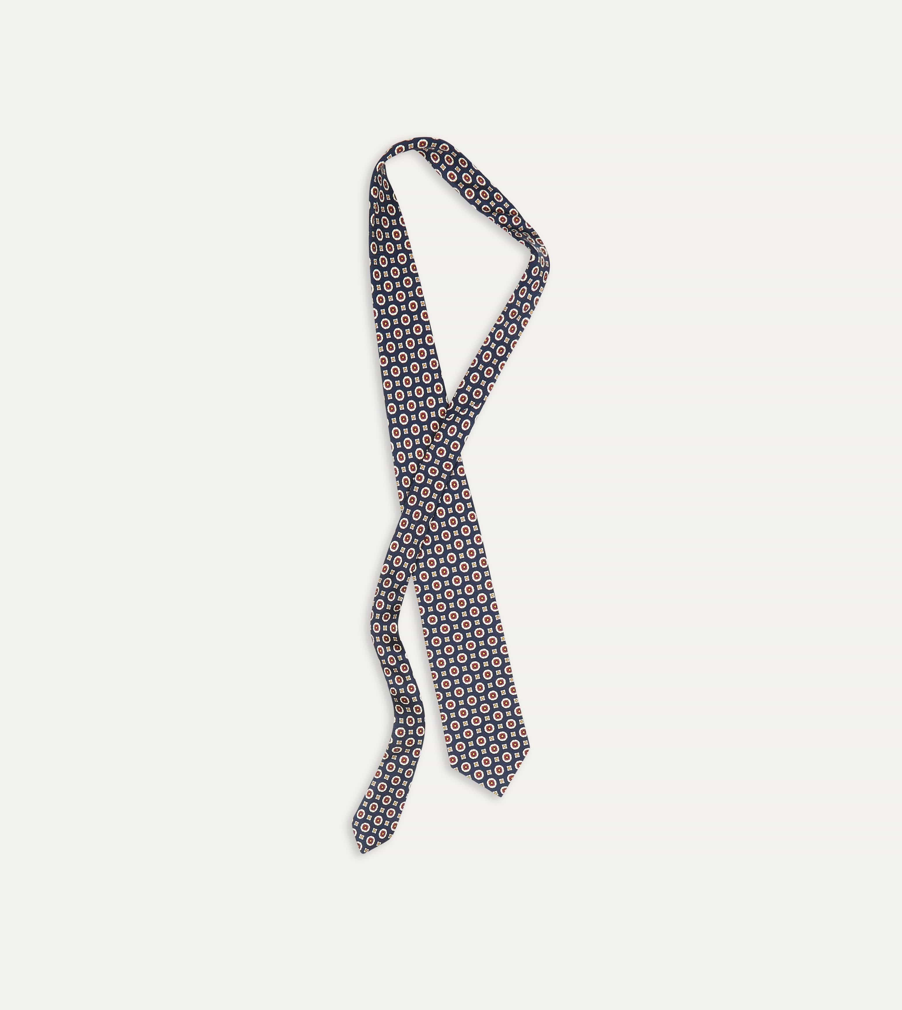 Navy and Red Geometric Medallion Print Silk Foulard Tie - Image 3