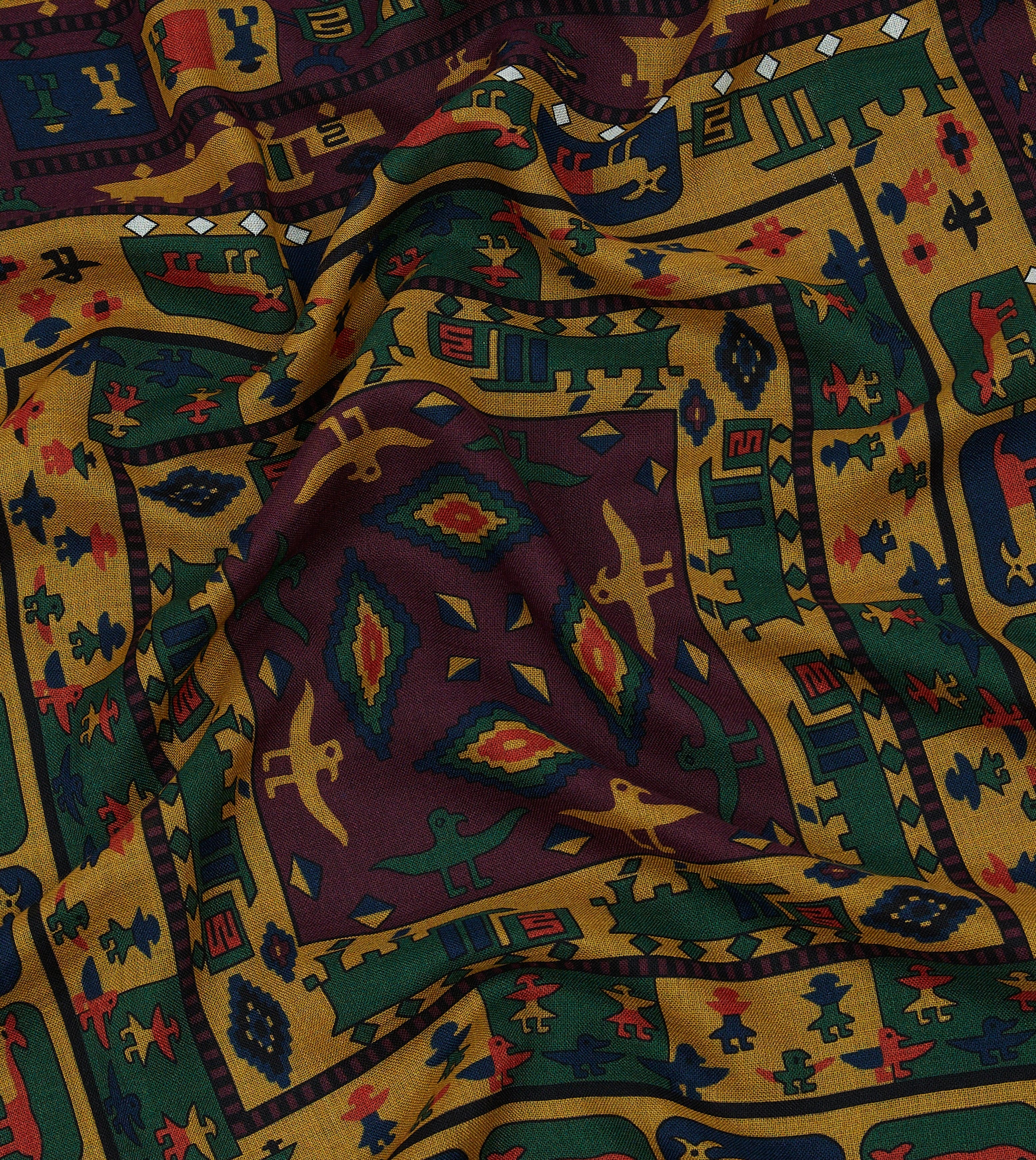 Navy and Red Navajo Print Wool-Silk Scarf - Image 2