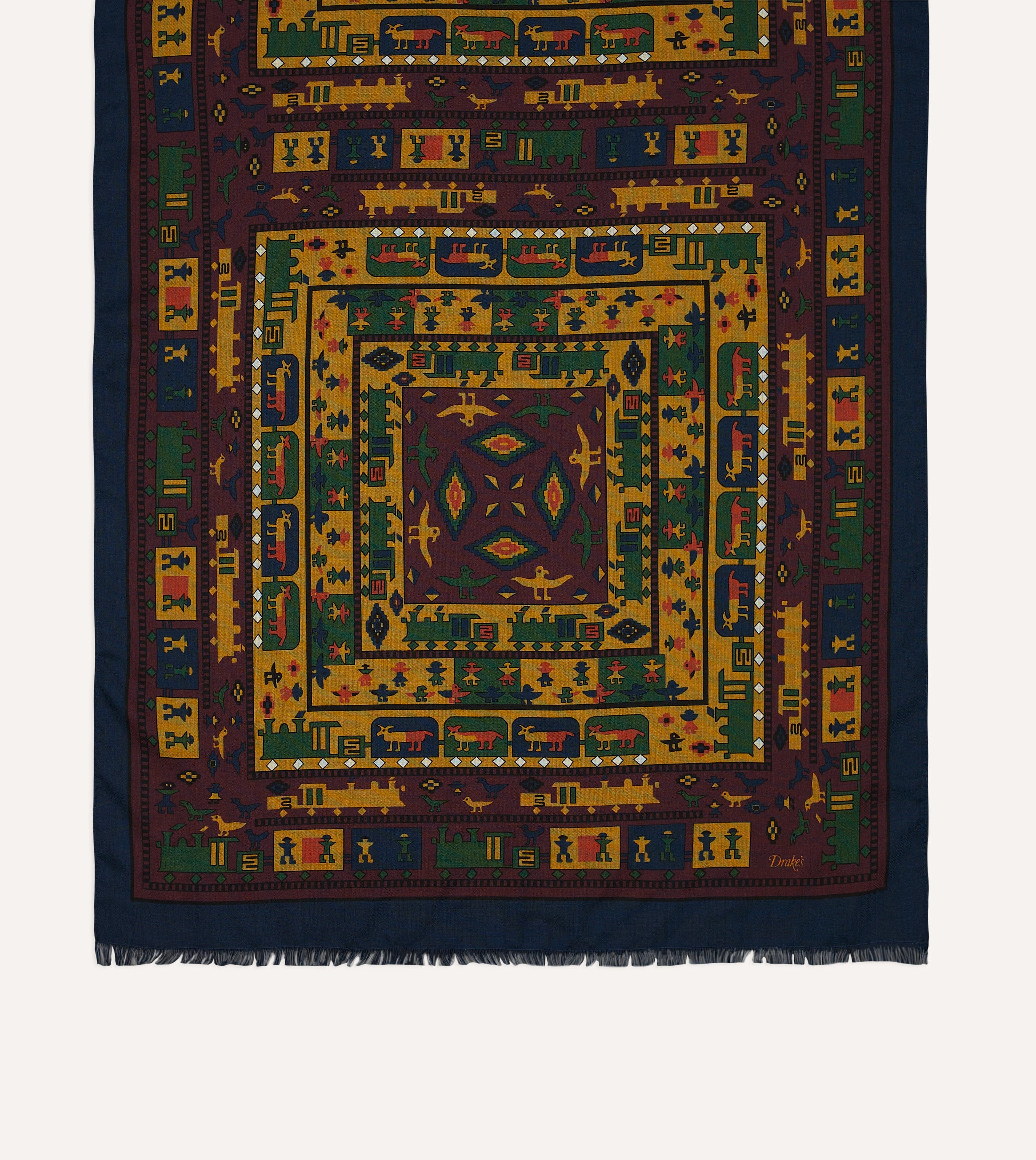 Navy and Red Navajo Print Wool-Silk Scarf - Image 3