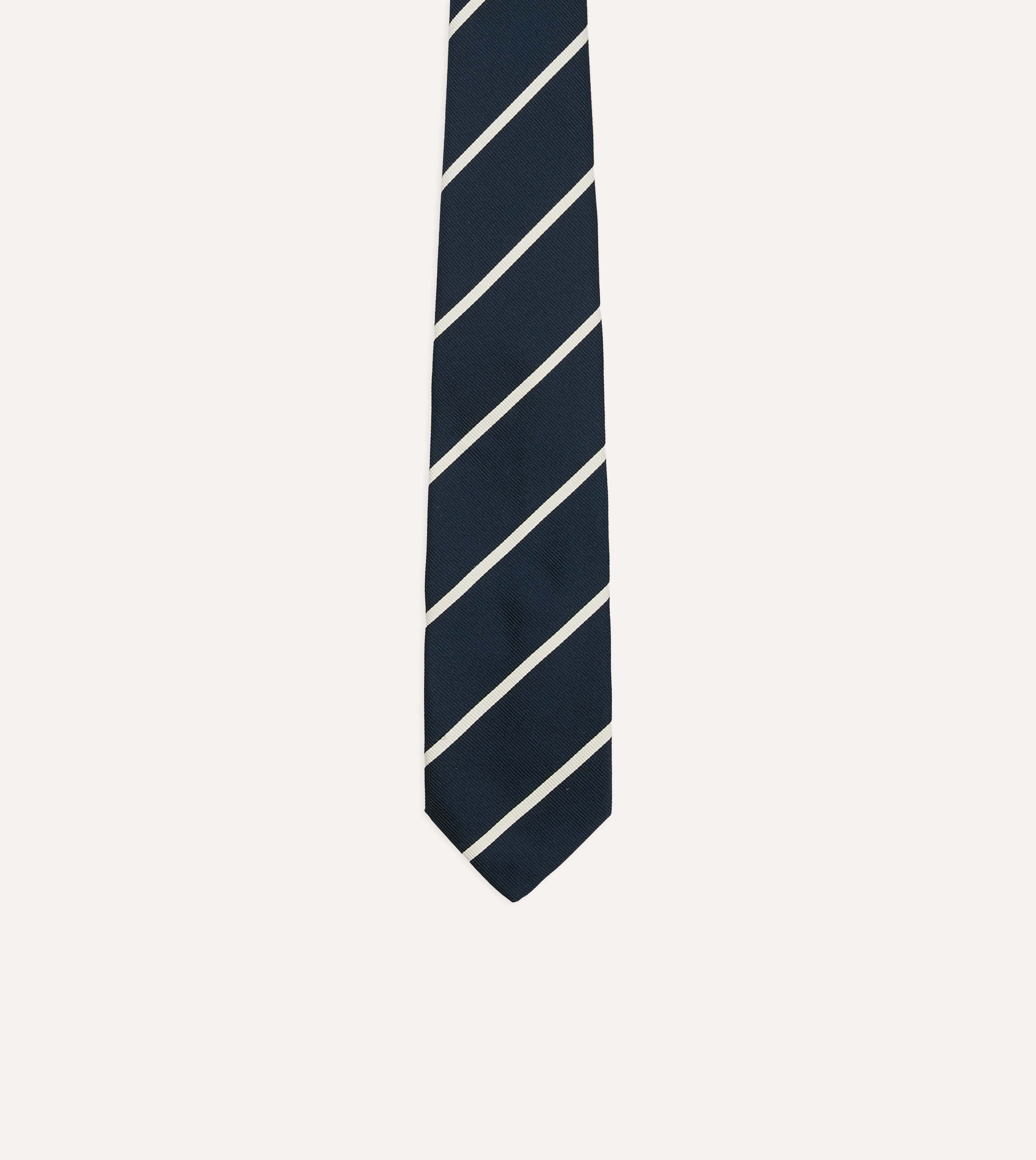 Navy and White Bar Stripe Repp Silk Tipped Tie - Image 3