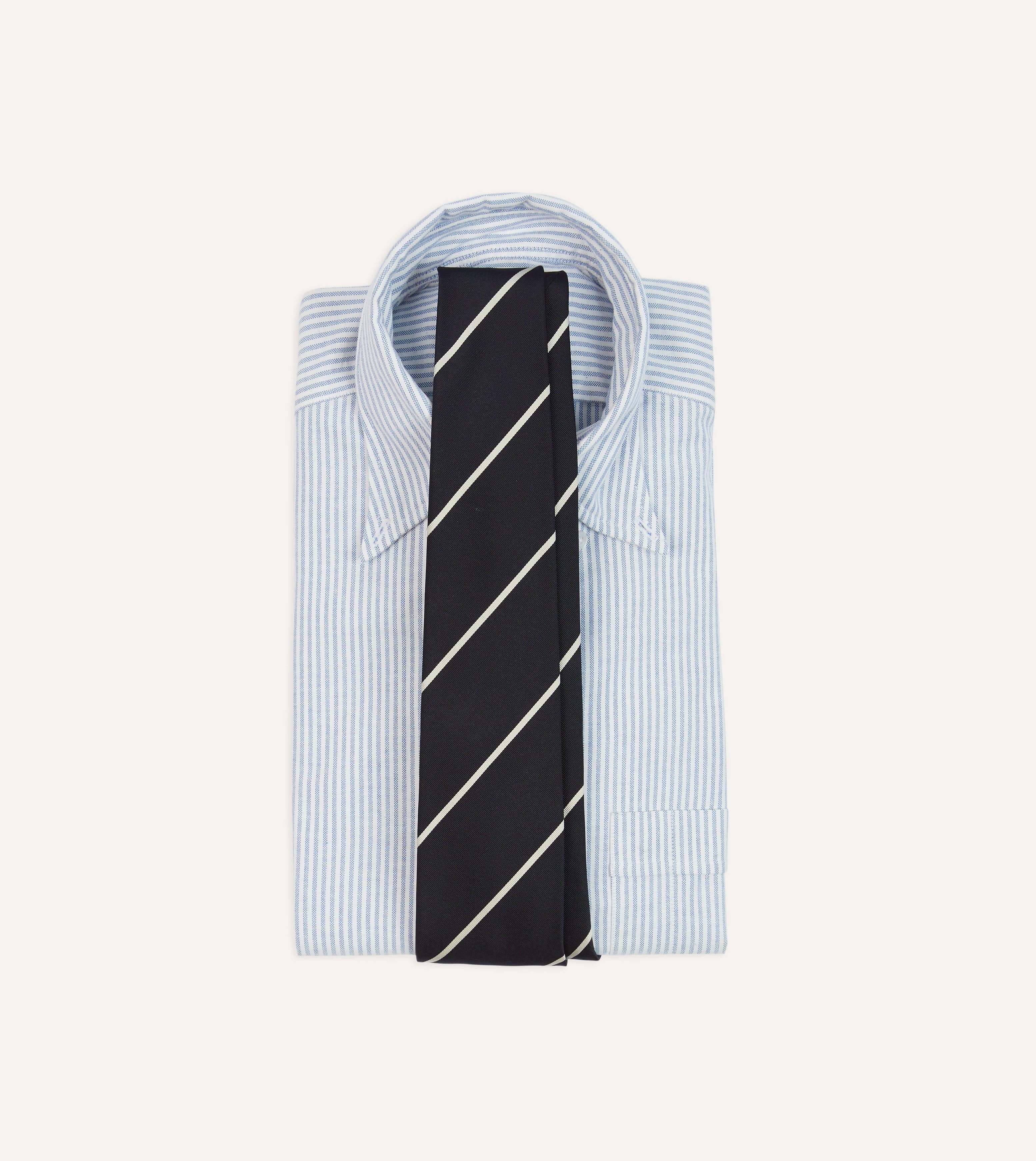 Navy and White Stripe Repp Silk Tipped Tie - Image 2