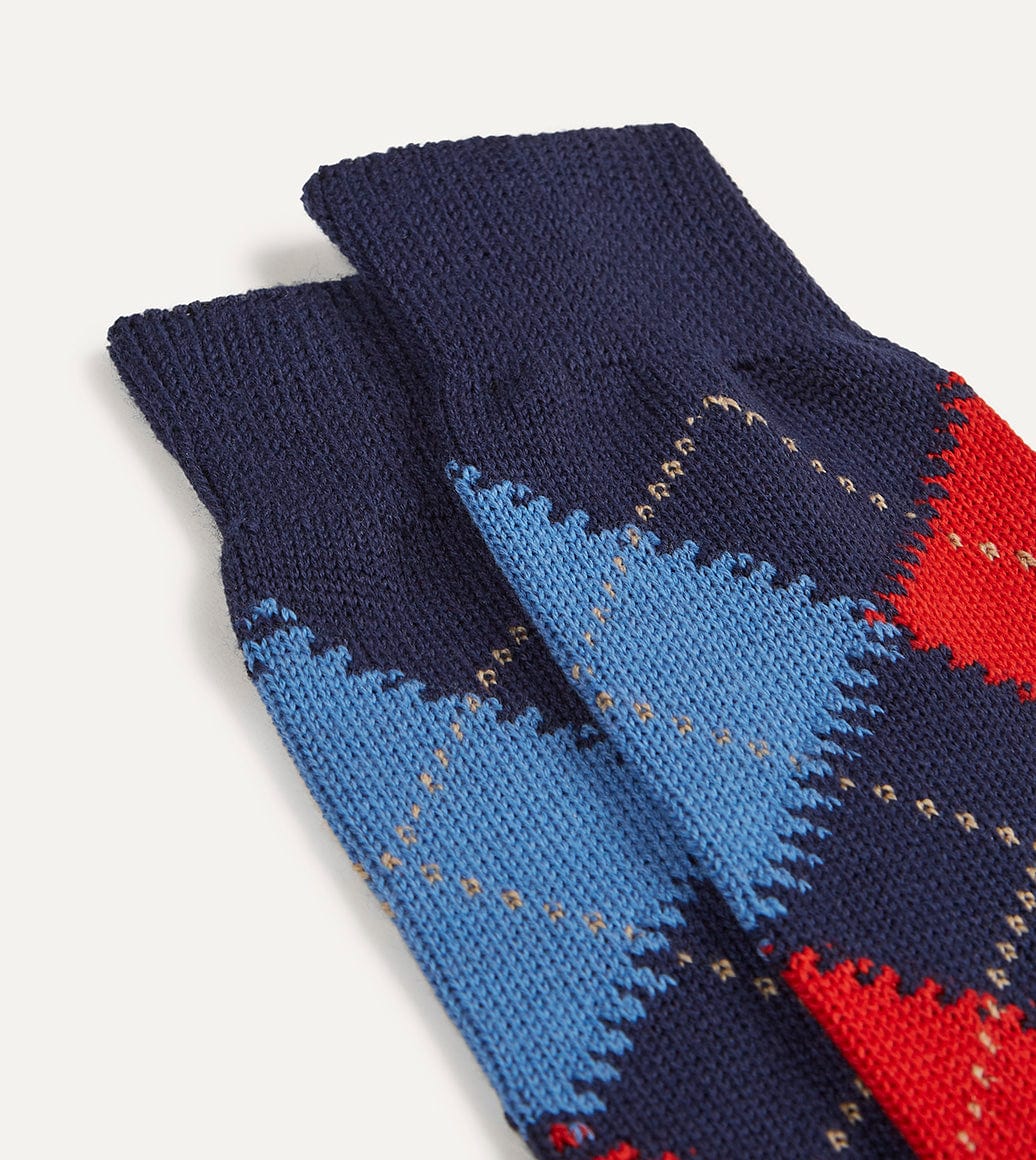 Navy Argyle Wool Cotton Socks - Image 3