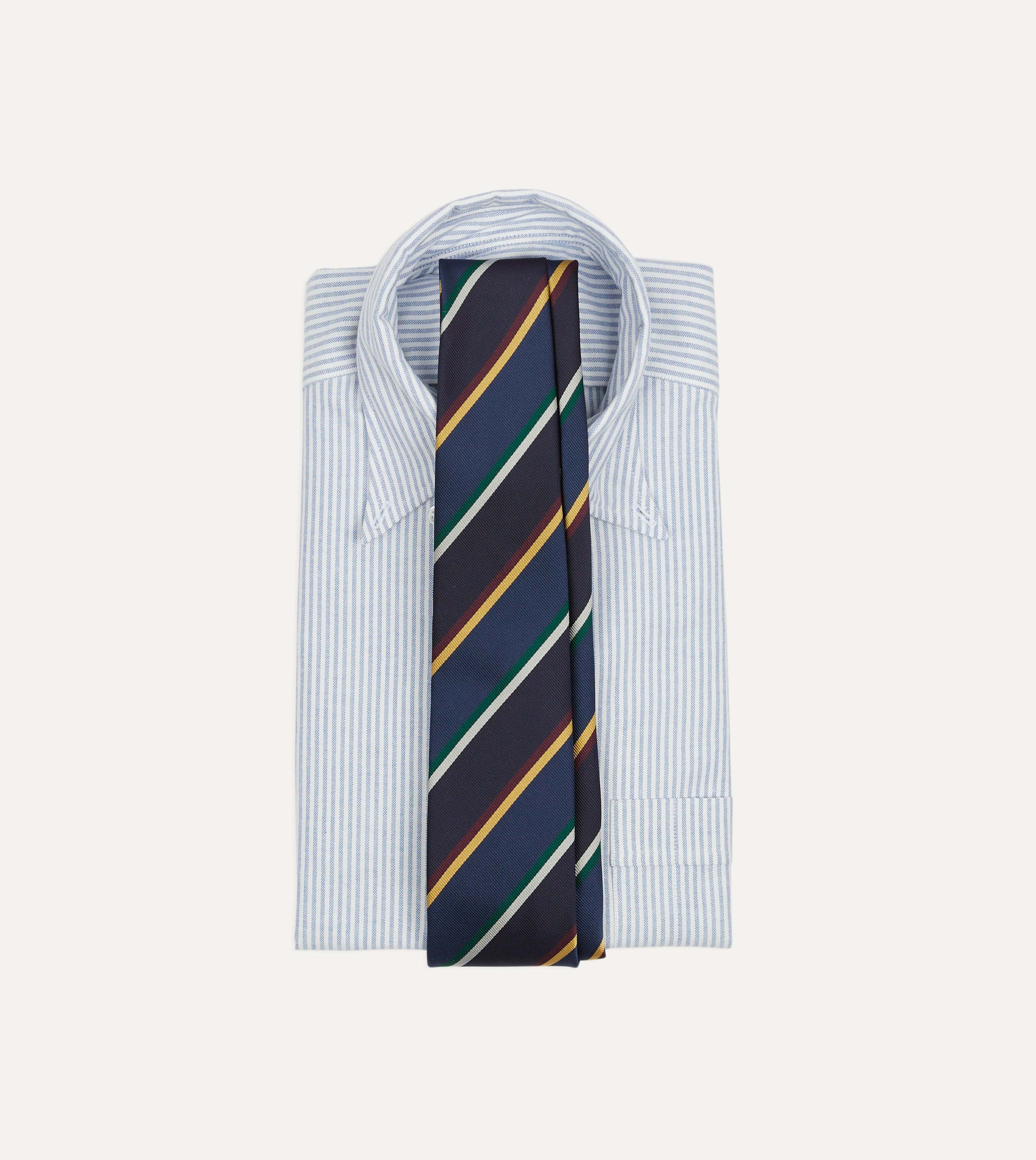 Navy, Blue and Red Multi Stripe Silk Tipped Tie - Image 2