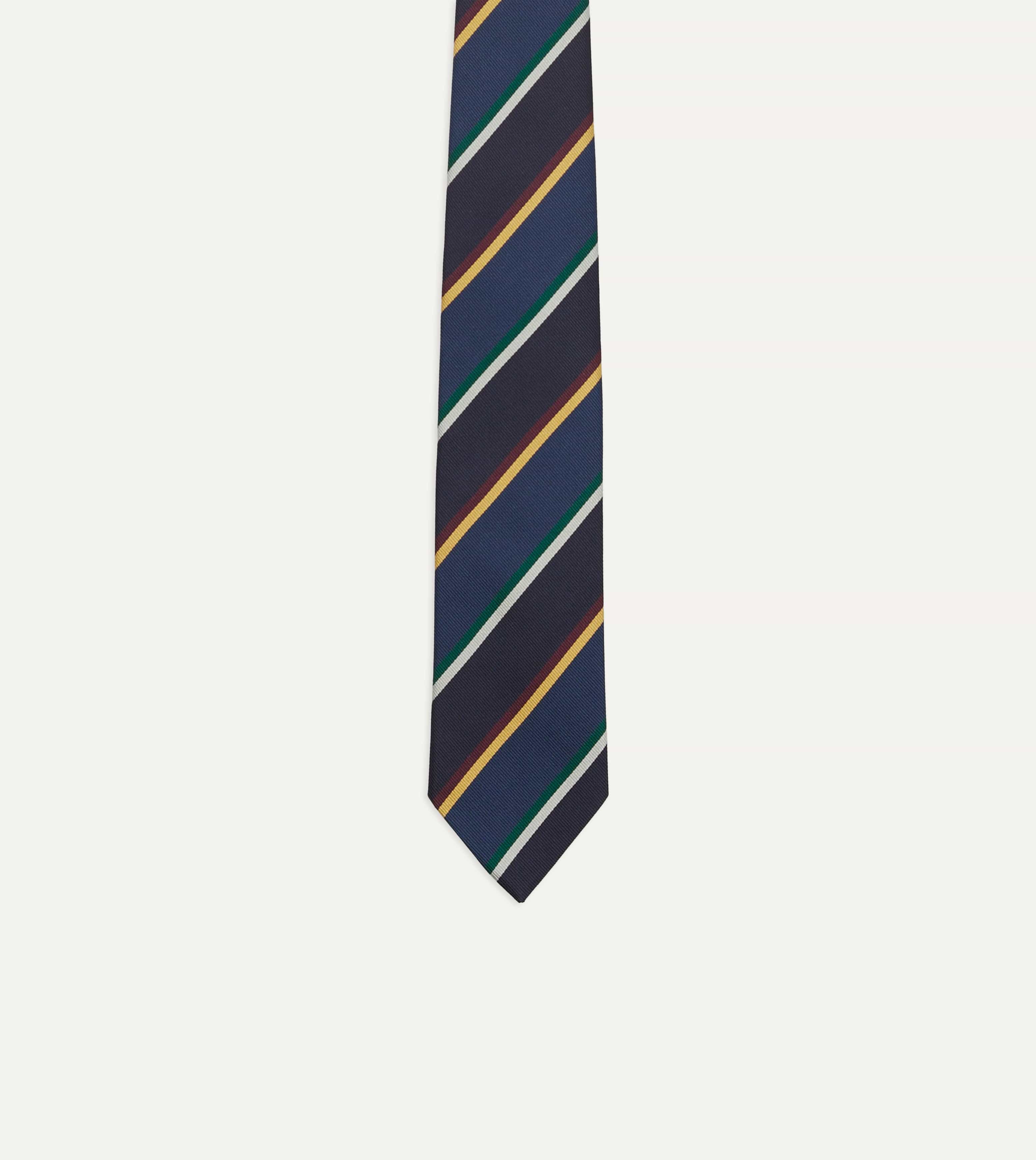 Navy, Blue and Red Multi Stripe Silk Tipped Tie - Image 4