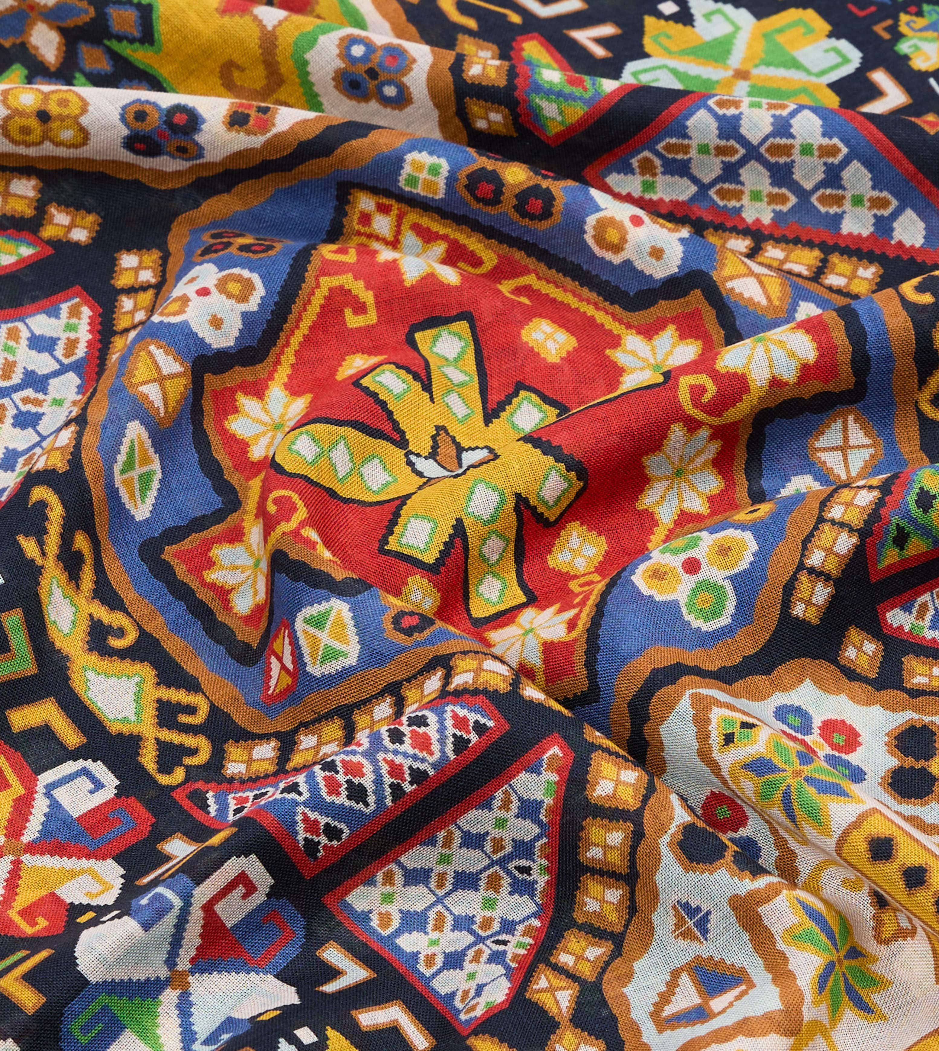 Navy Carpet Print Tubular Wool-Silk Scarf - Image 3