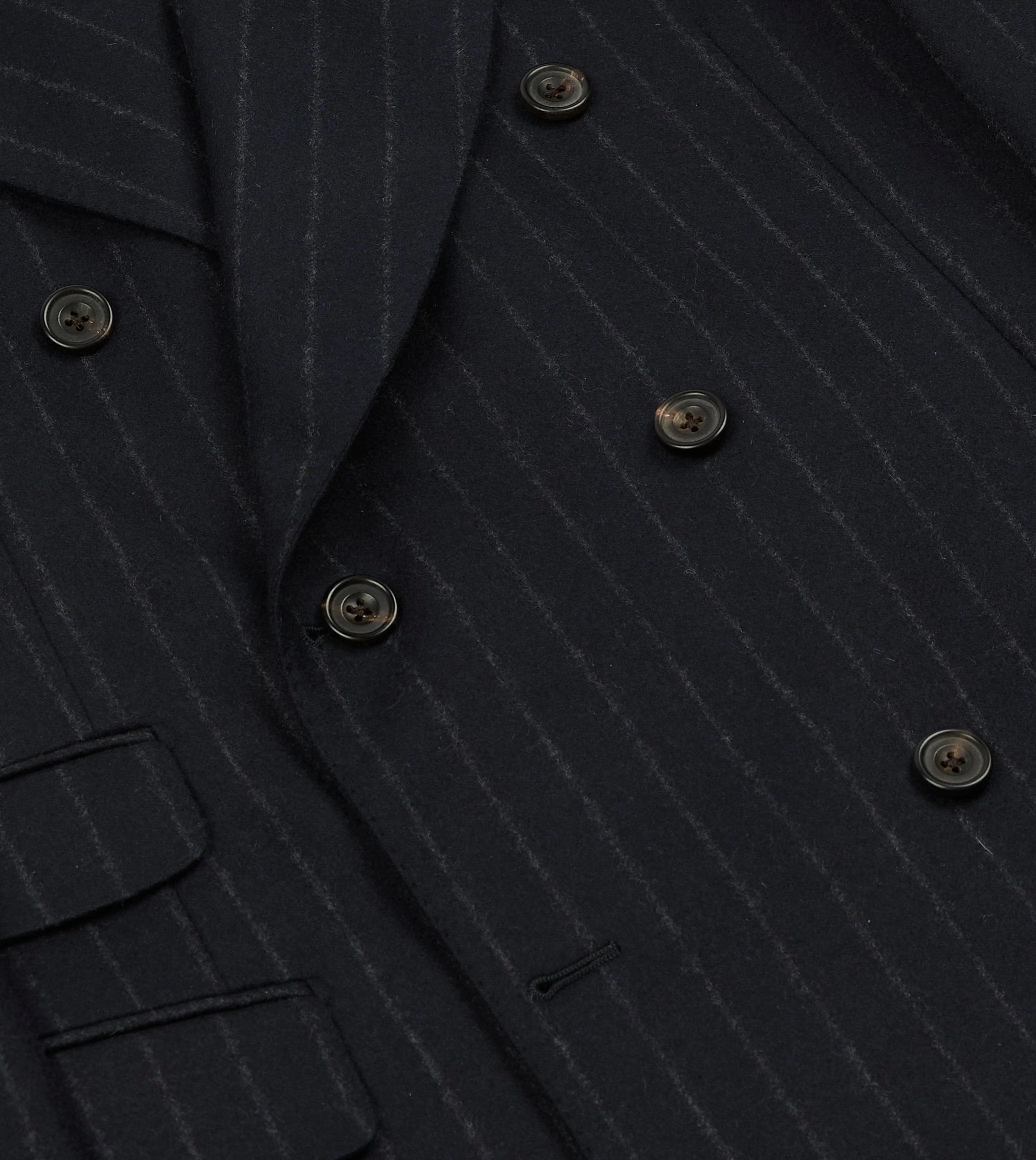 Navy Chalkstripe Wool Flannel Double-Breasted Tailored Jacket - Image 5