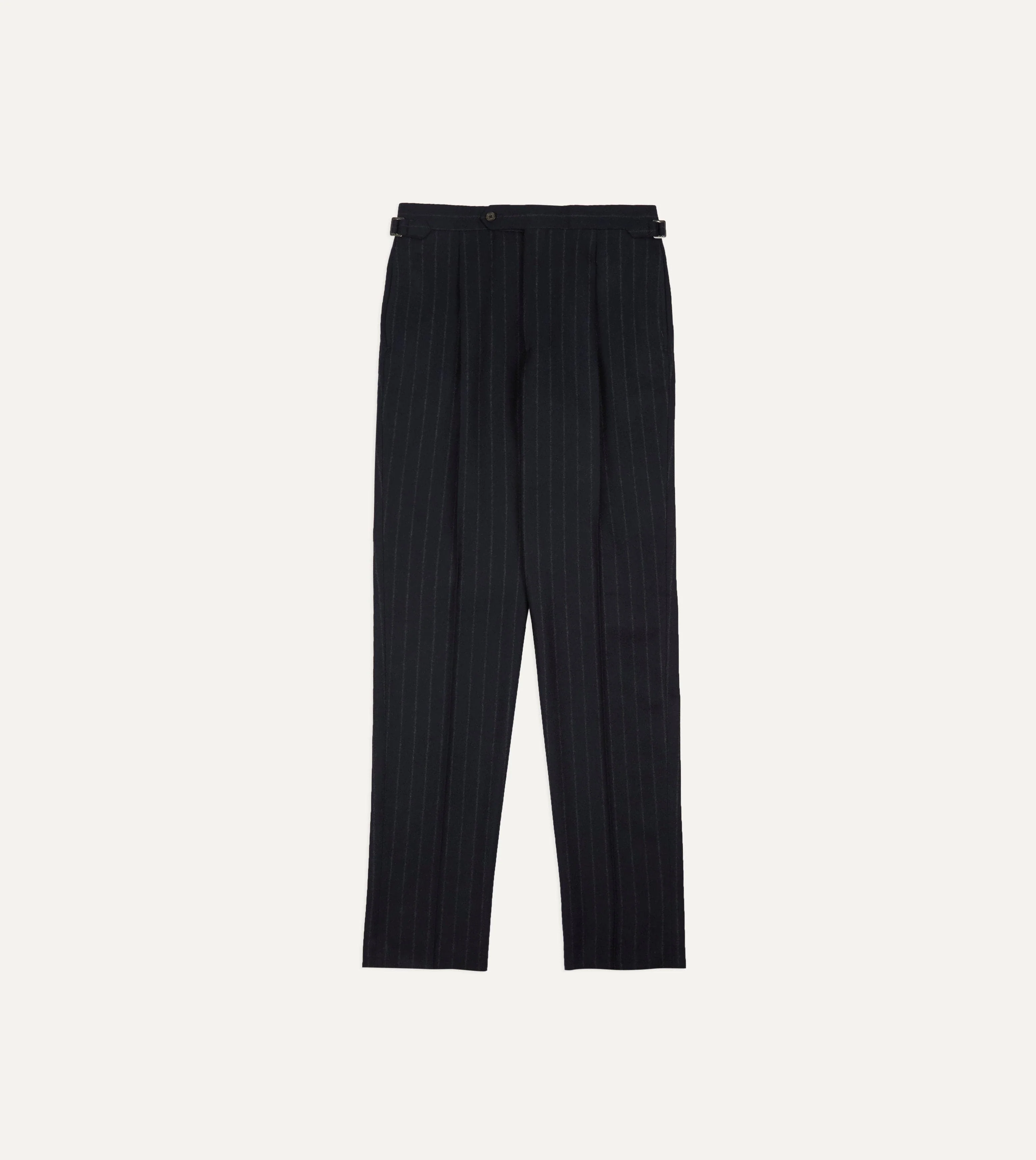 Navy Chalkstripe Wool Flannel Single-Pleat Trouser - Image 3