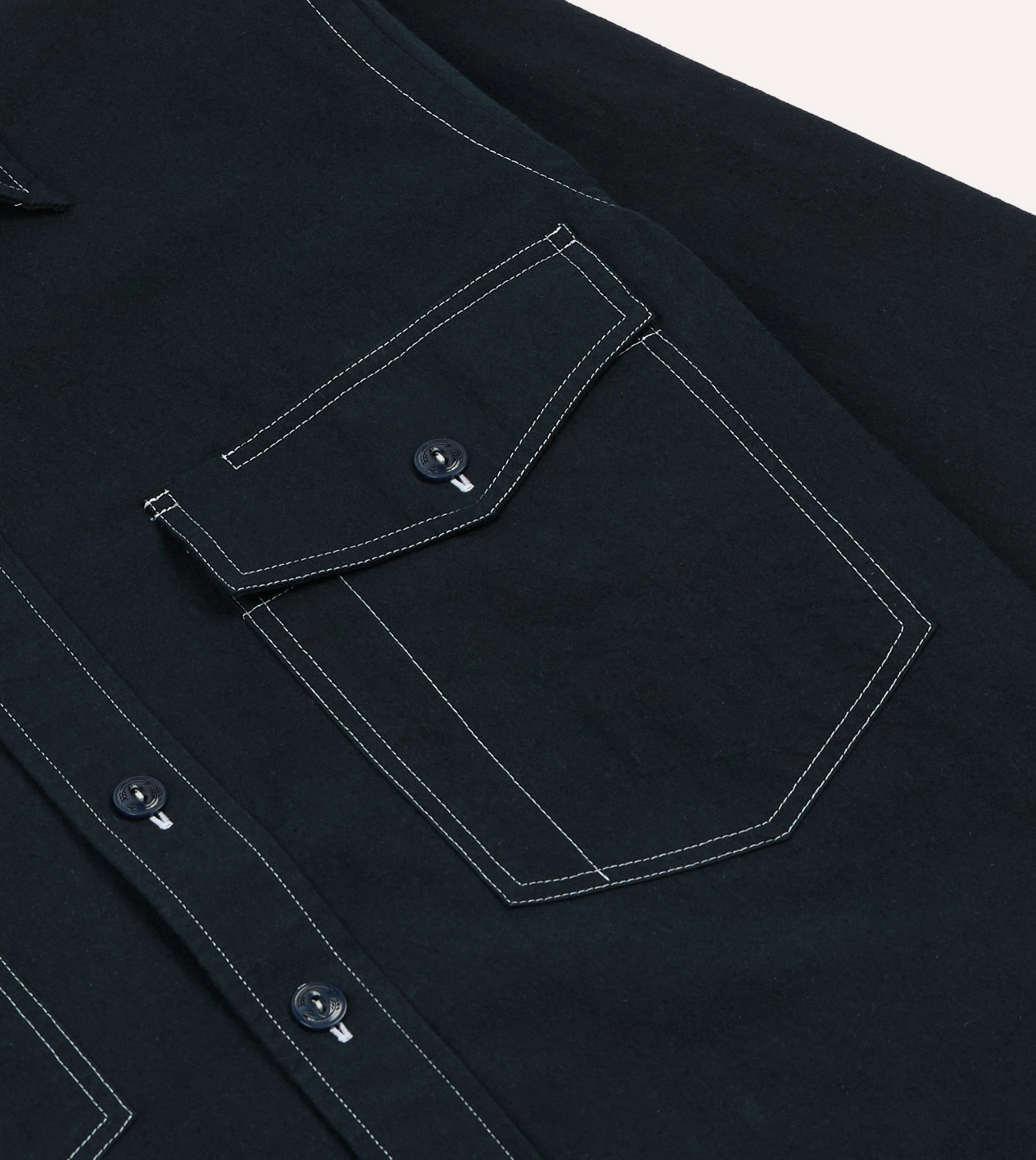 Navy Contrast Stitch Cotton-Linen Two-Pocket Work Shirt - Image 5