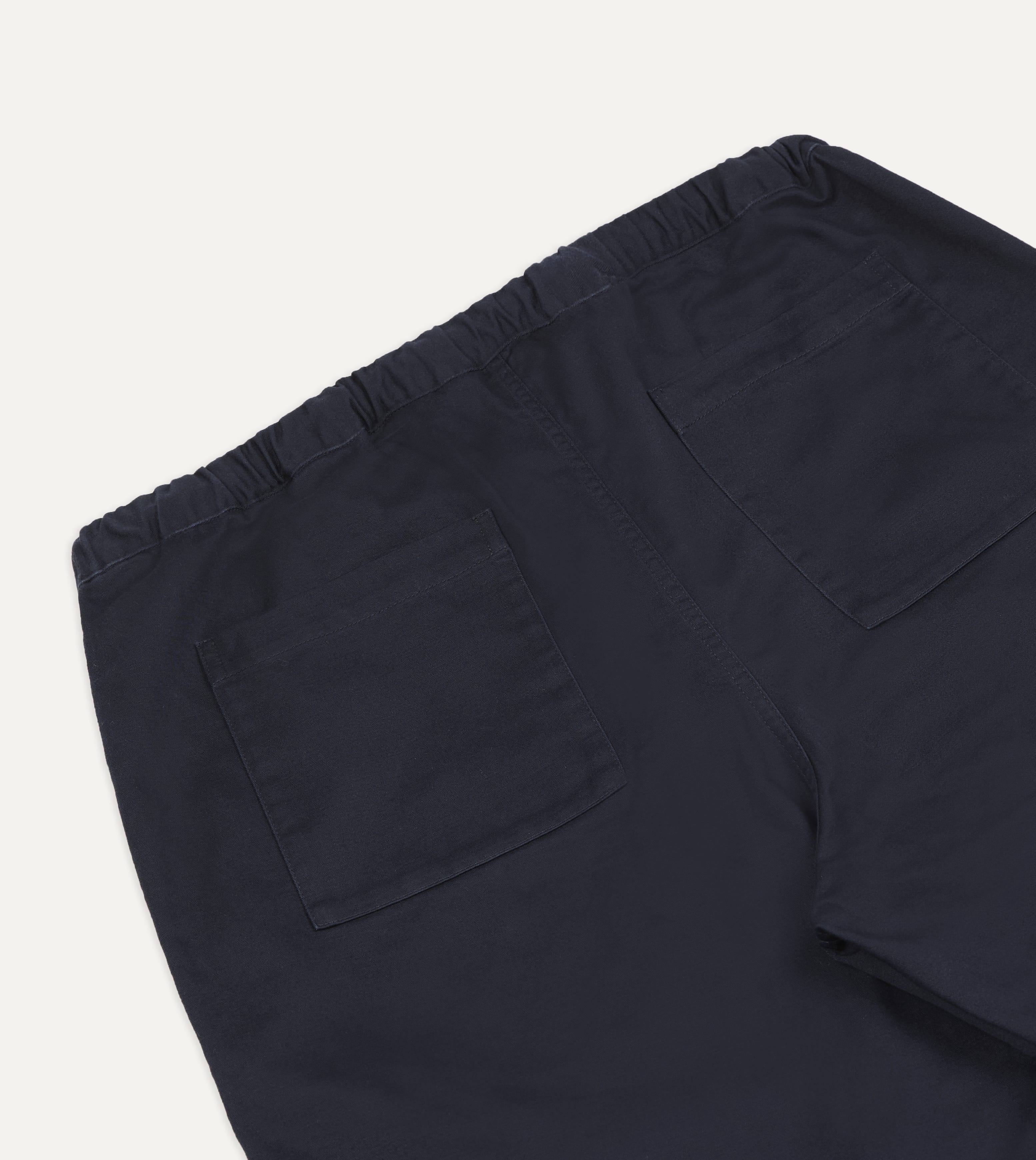 Navy Cotton Drawstring Trousers - Image 5
