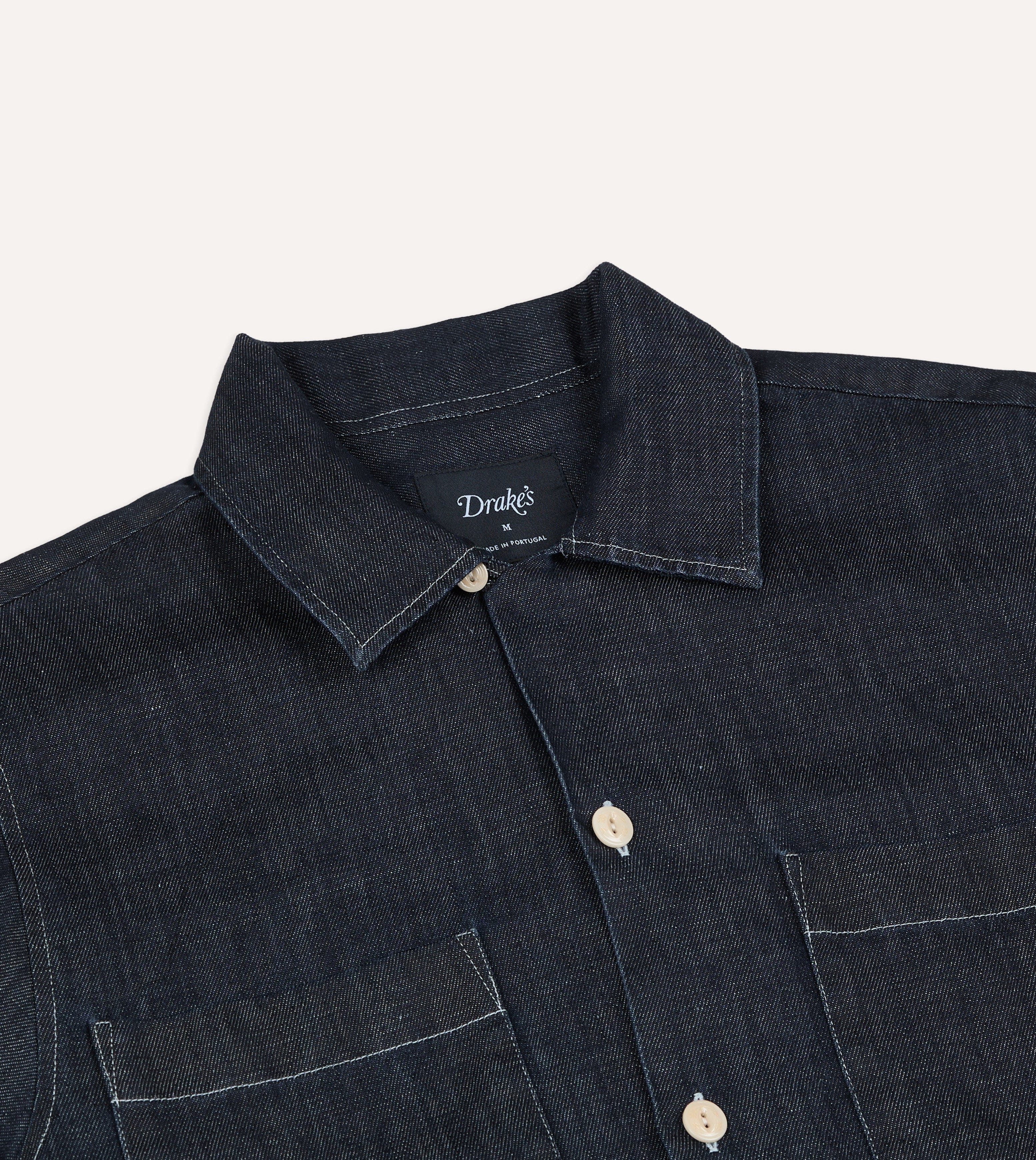 Navy Cotton-Hemp Denim Camp Collar Work Shirt - Image 4