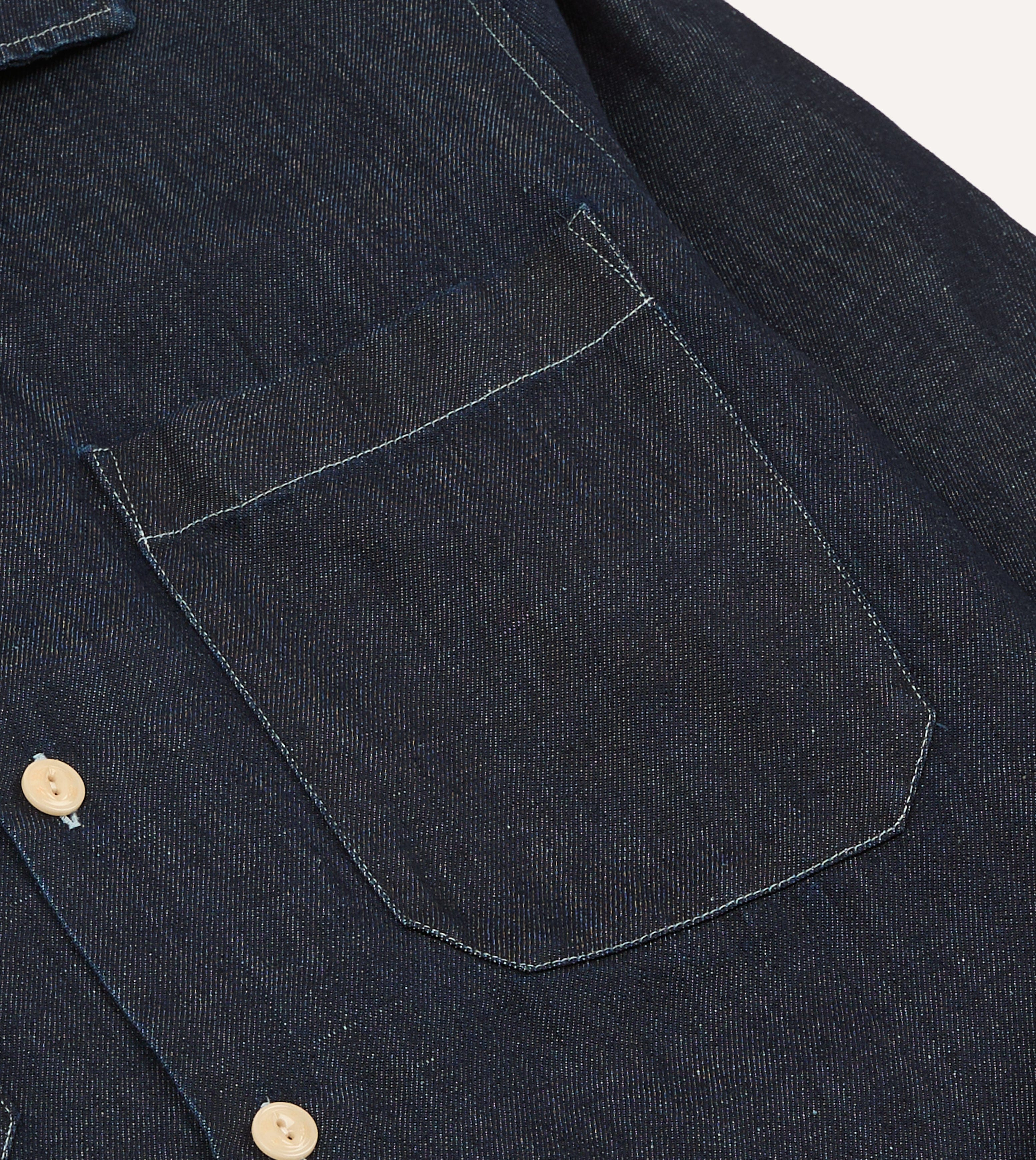 Navy Cotton-Hemp Denim Camp Collar Work Shirt - Image 5