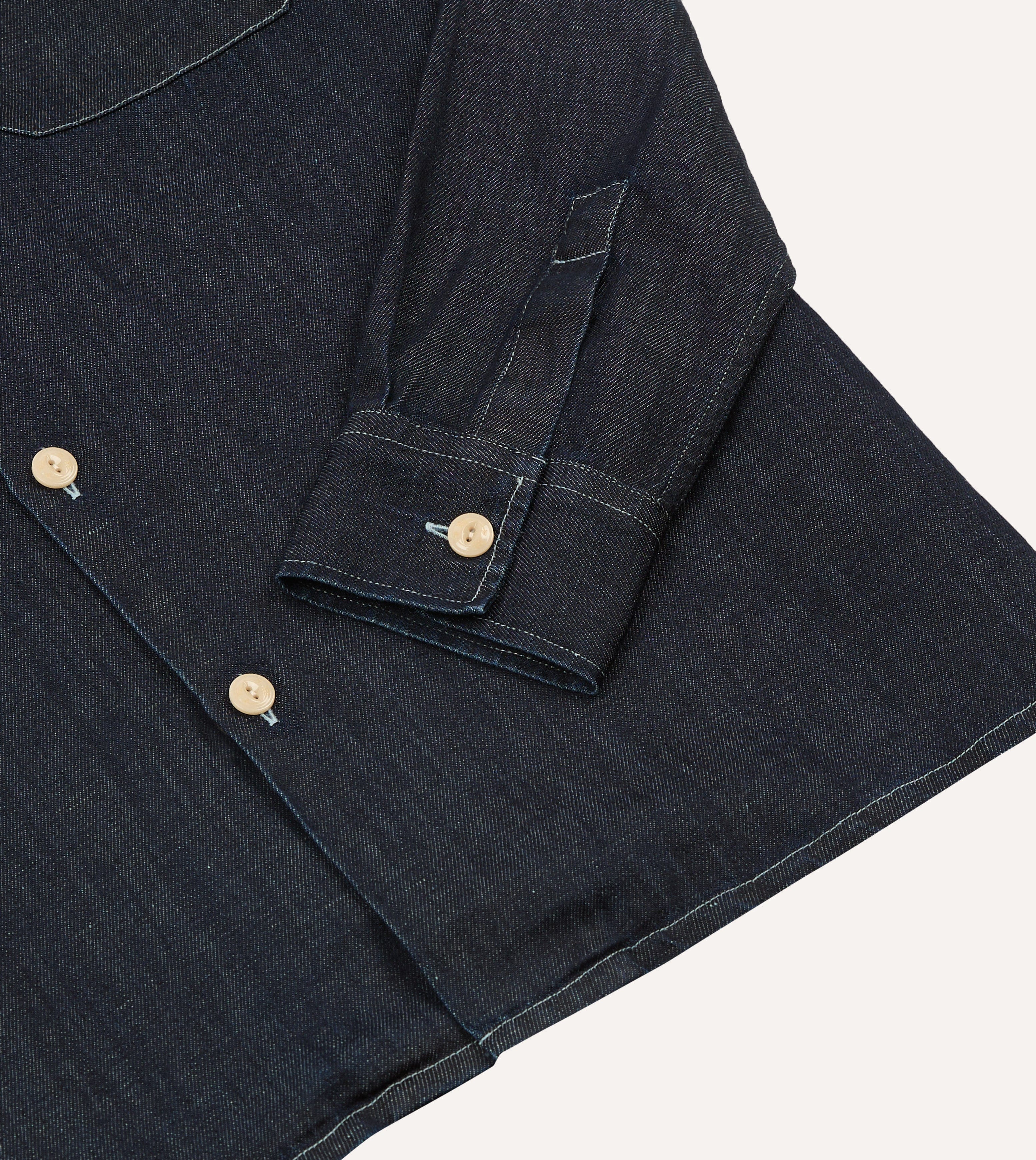 Navy Cotton-Hemp Denim Camp Collar Work Shirt - Image 7