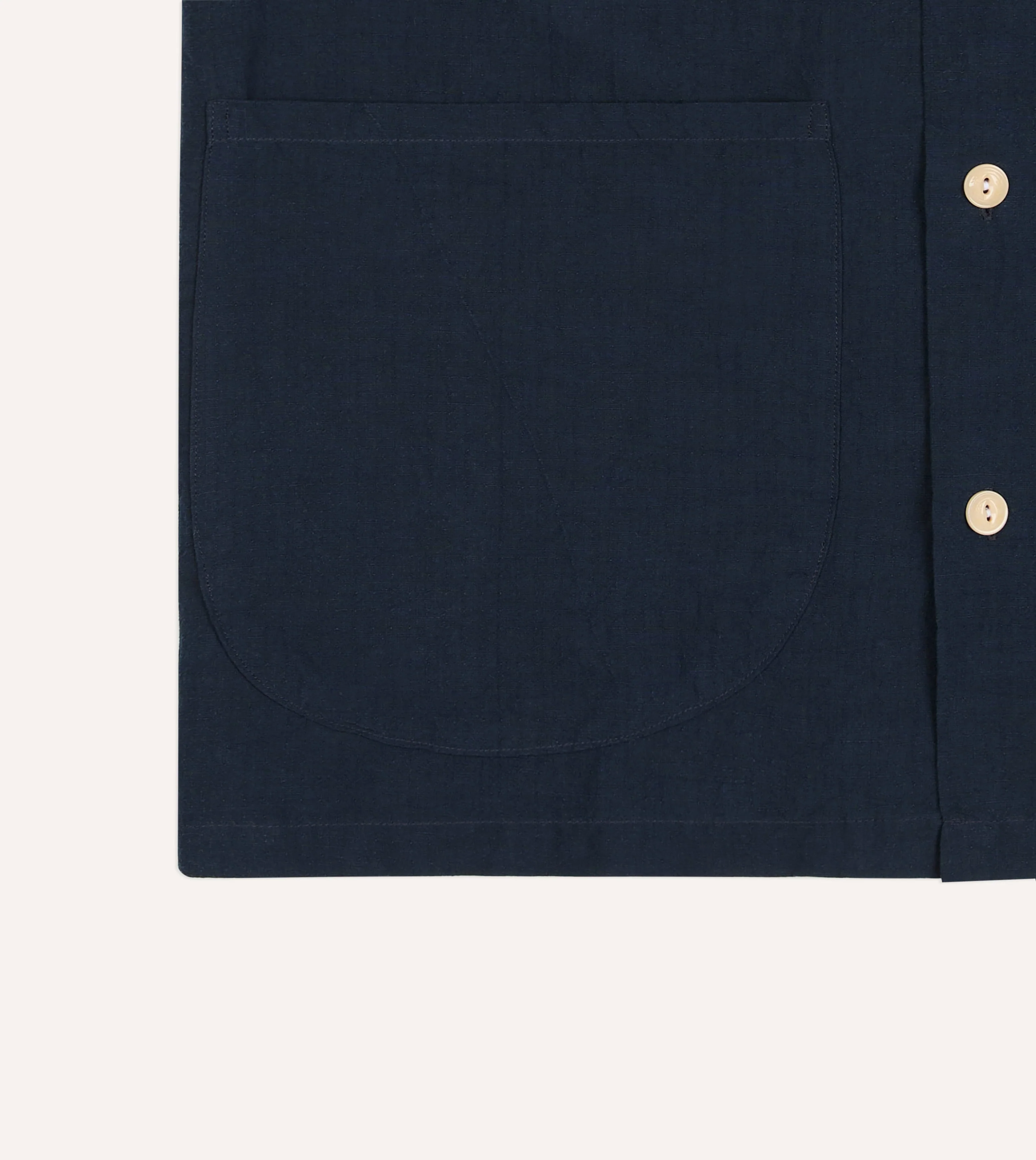 Navy Cotton-Linen Camp Collar Three Pocket Short Sleeve Shirt - Image 5