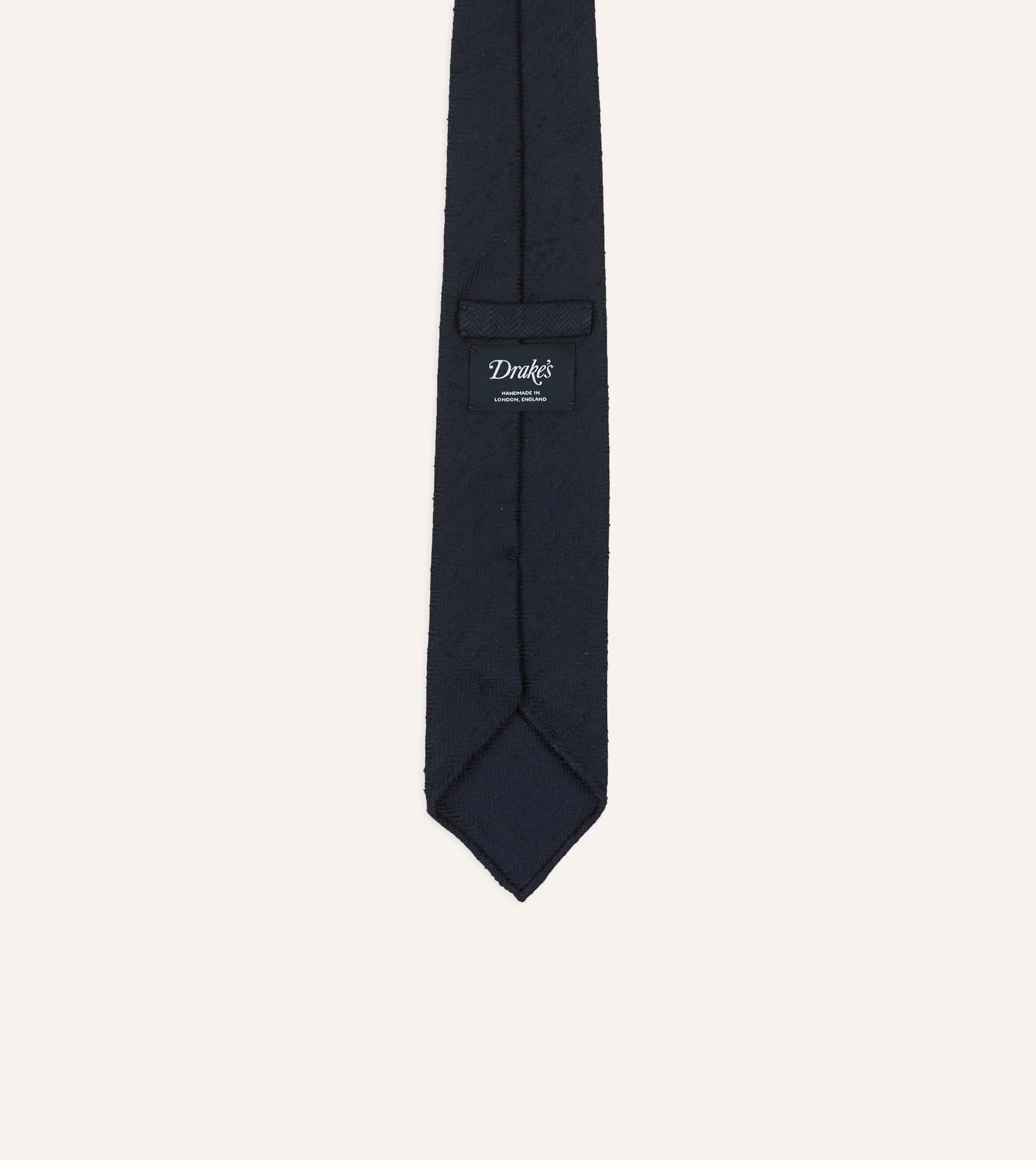 Navy Herringbone Shantung Silk Hand-Rolled Tie - Image 4