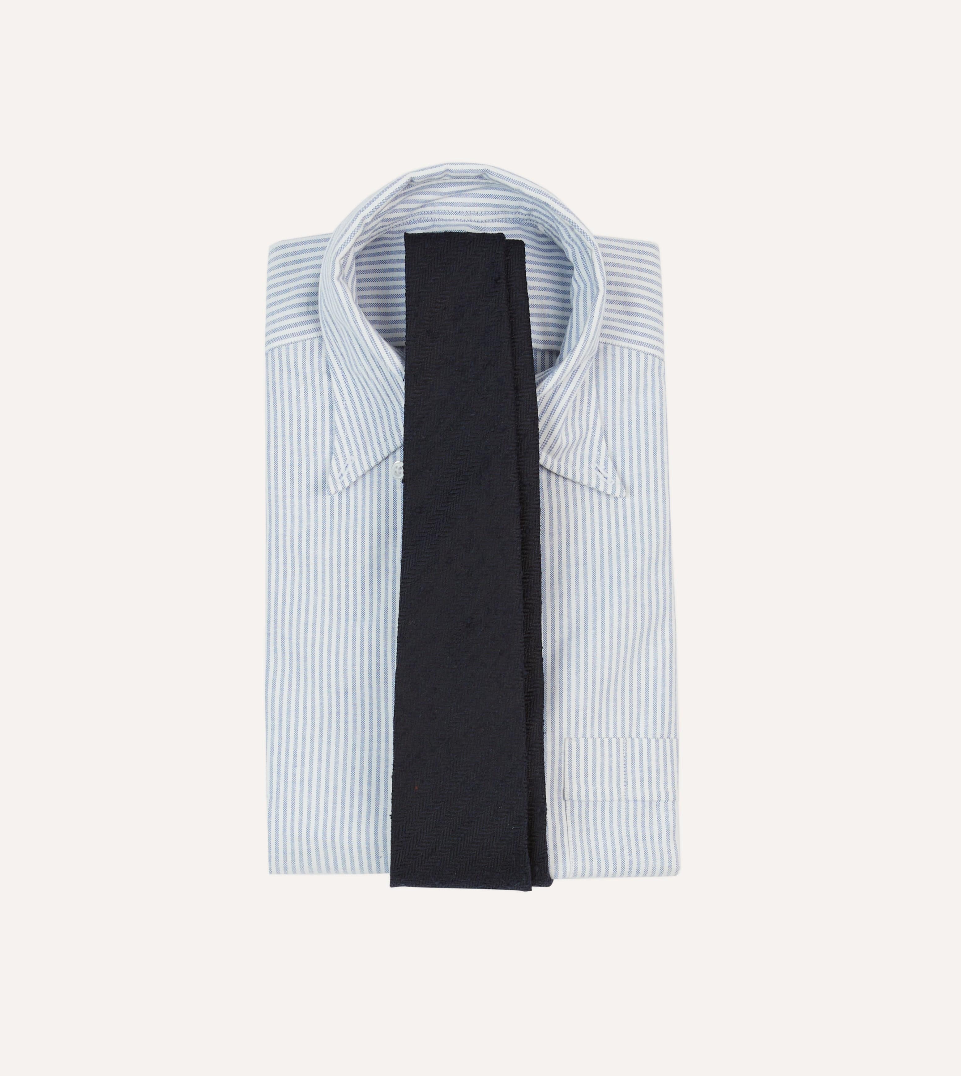 Navy Herringbone Shantung Silk Tipped Tie - Image 2