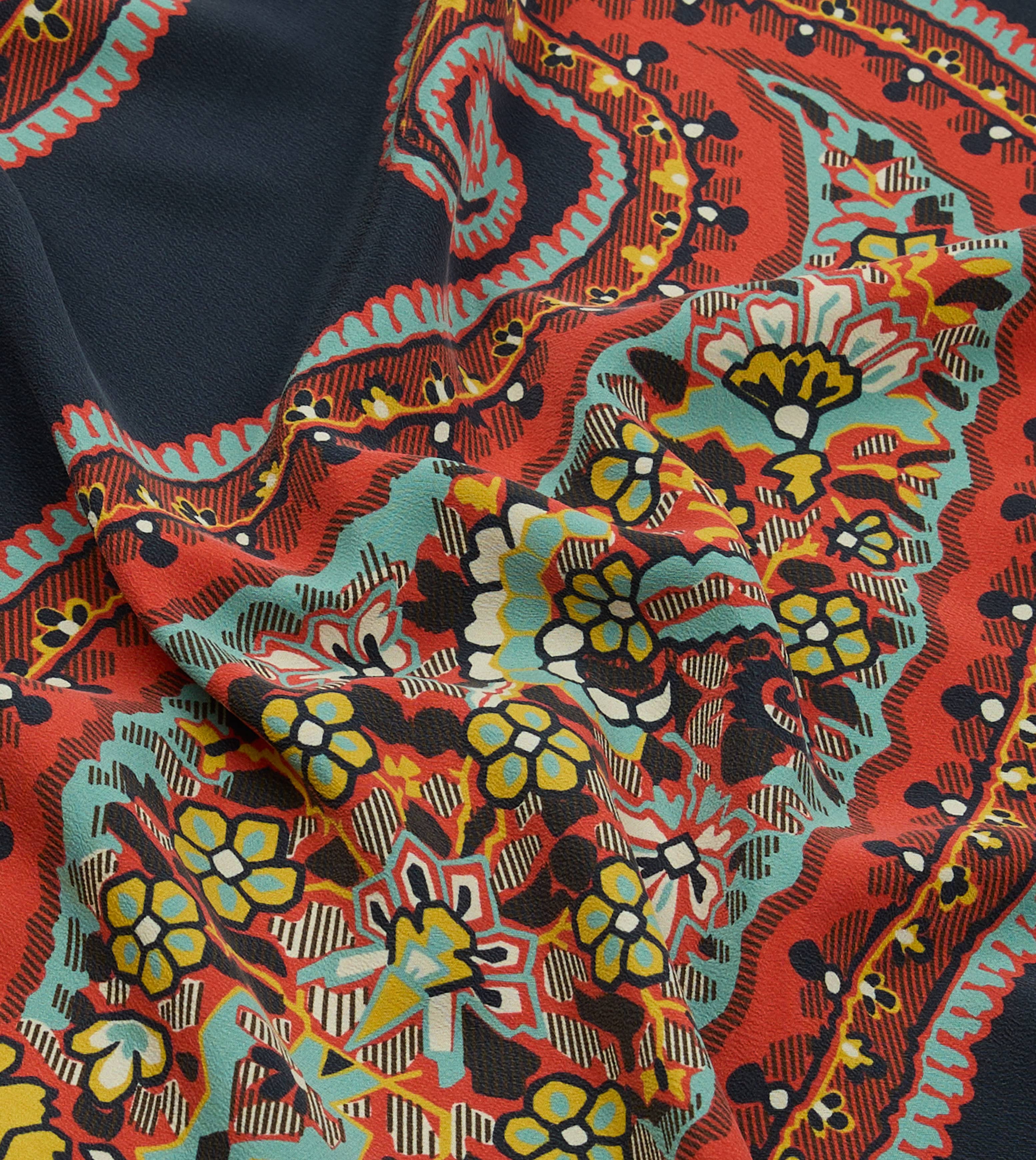 Navy Jumbo Paisley Print Silk Bandana - Image 2