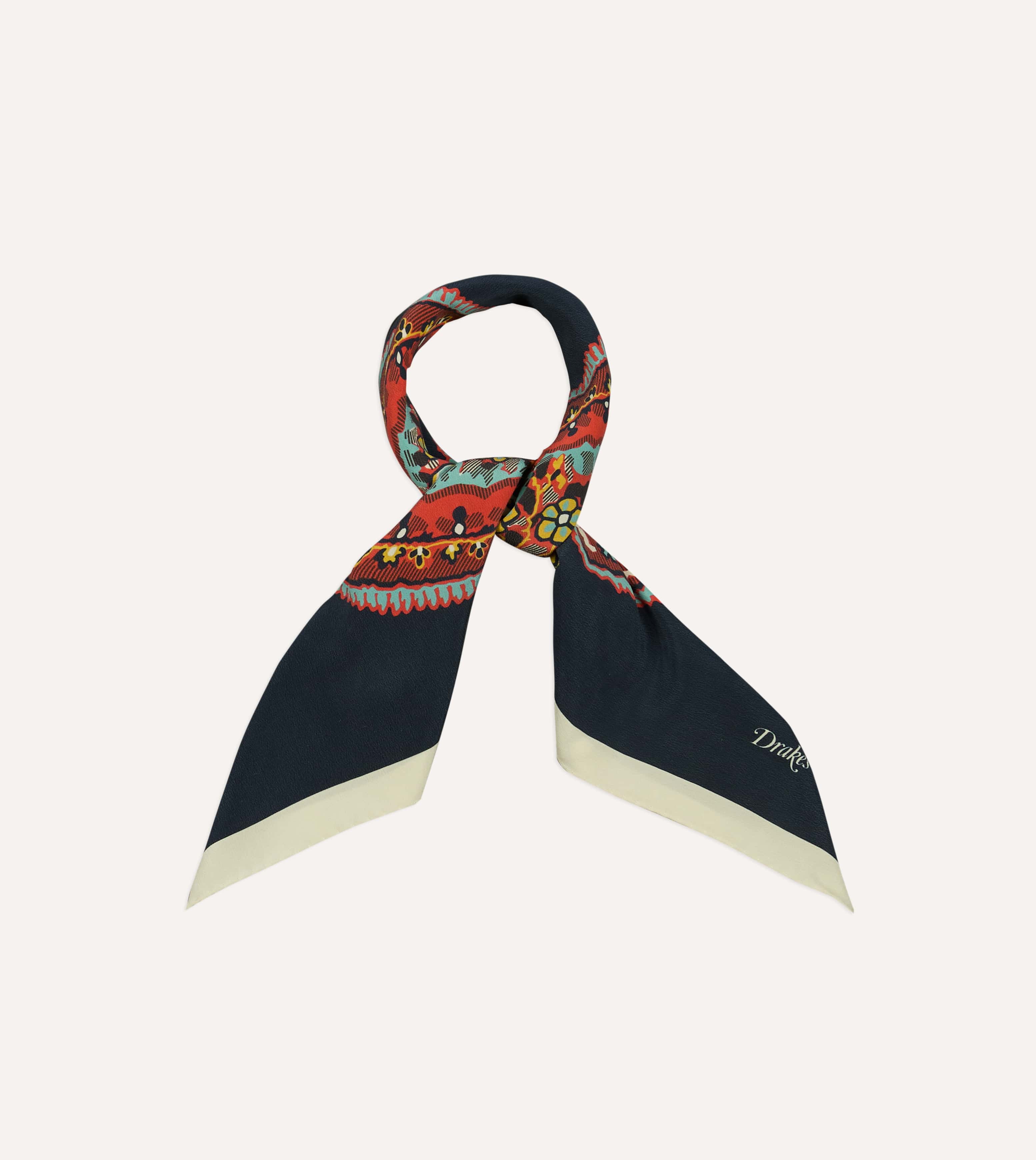 Navy Jumbo Paisley Print Silk Bandana - Image 3