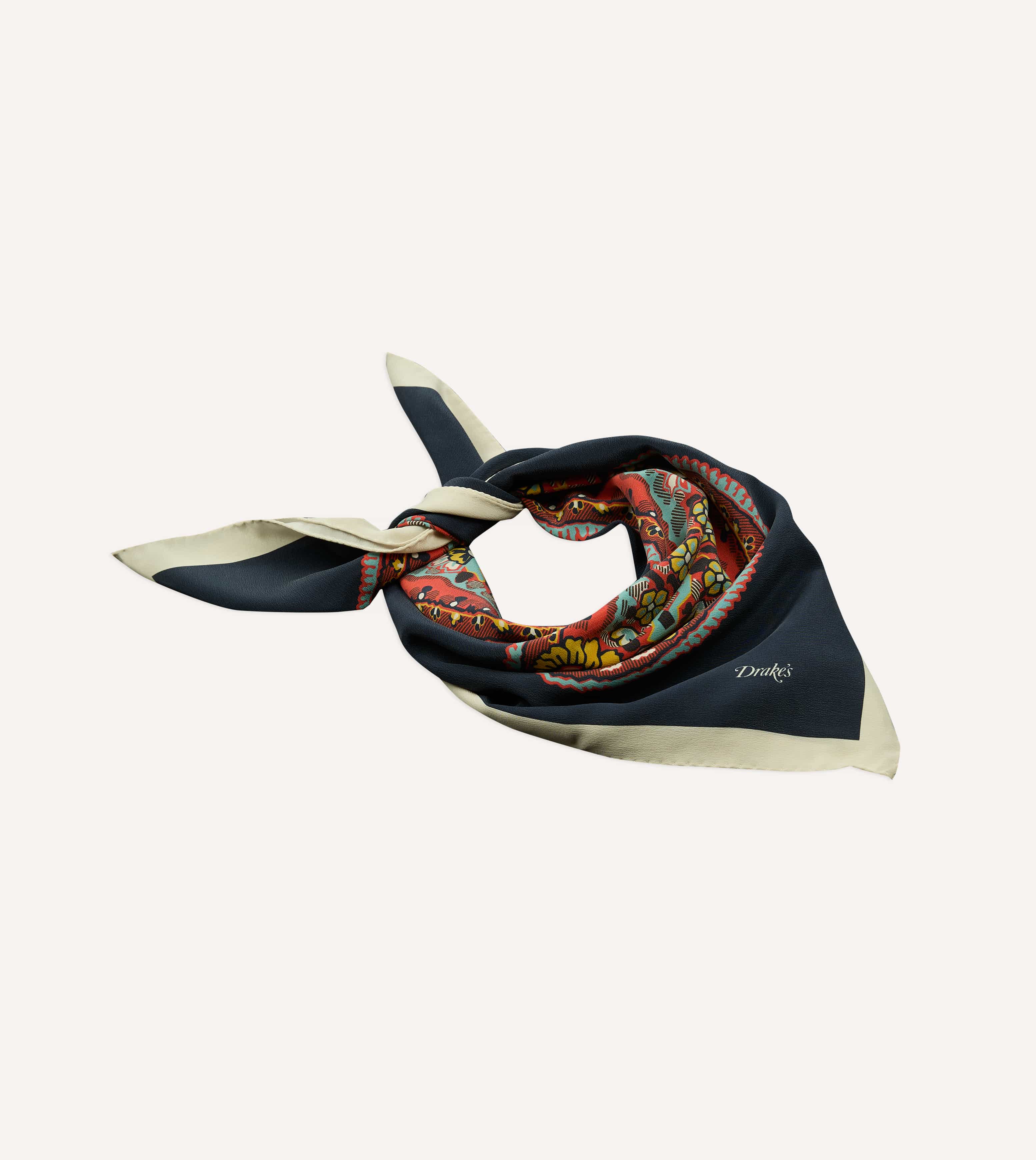 Navy Jumbo Paisley Print Silk Bandana - Image 4