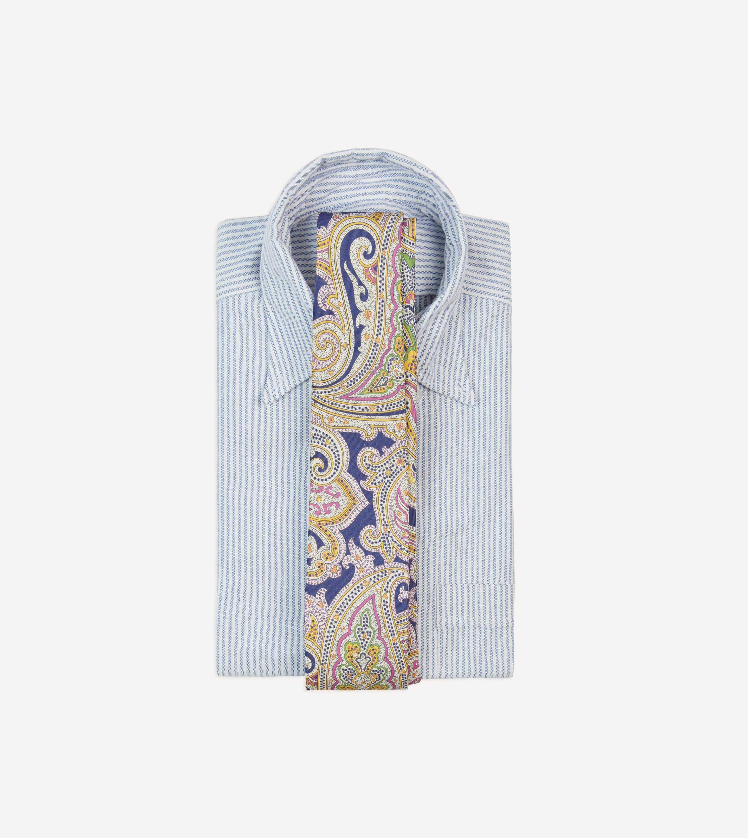 Navy Large Paisley Silk Self-Tipped Tie - Image 2