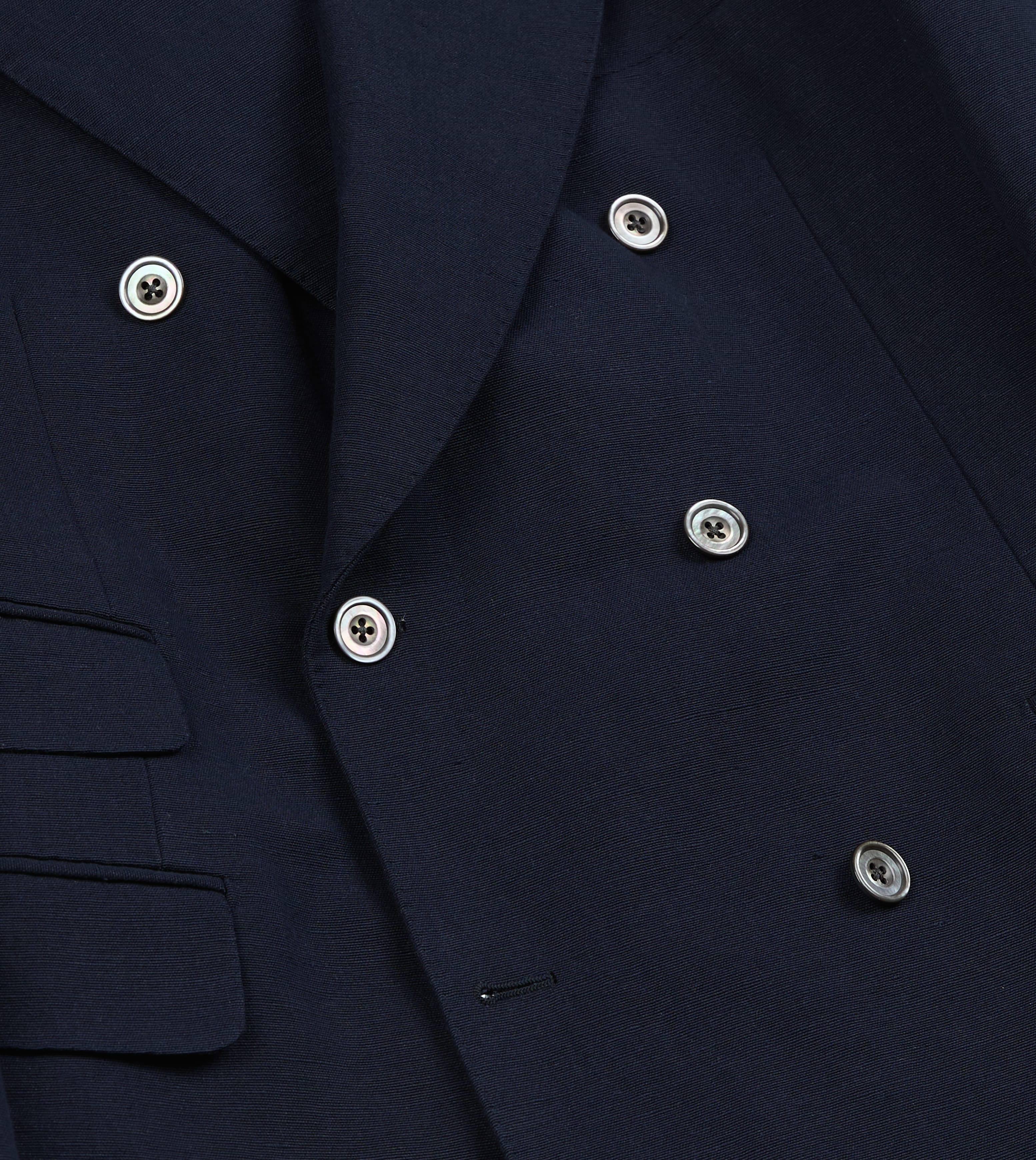 Navy Linen-Cotton Double-Breasted Tailored Jacket - Image 5
