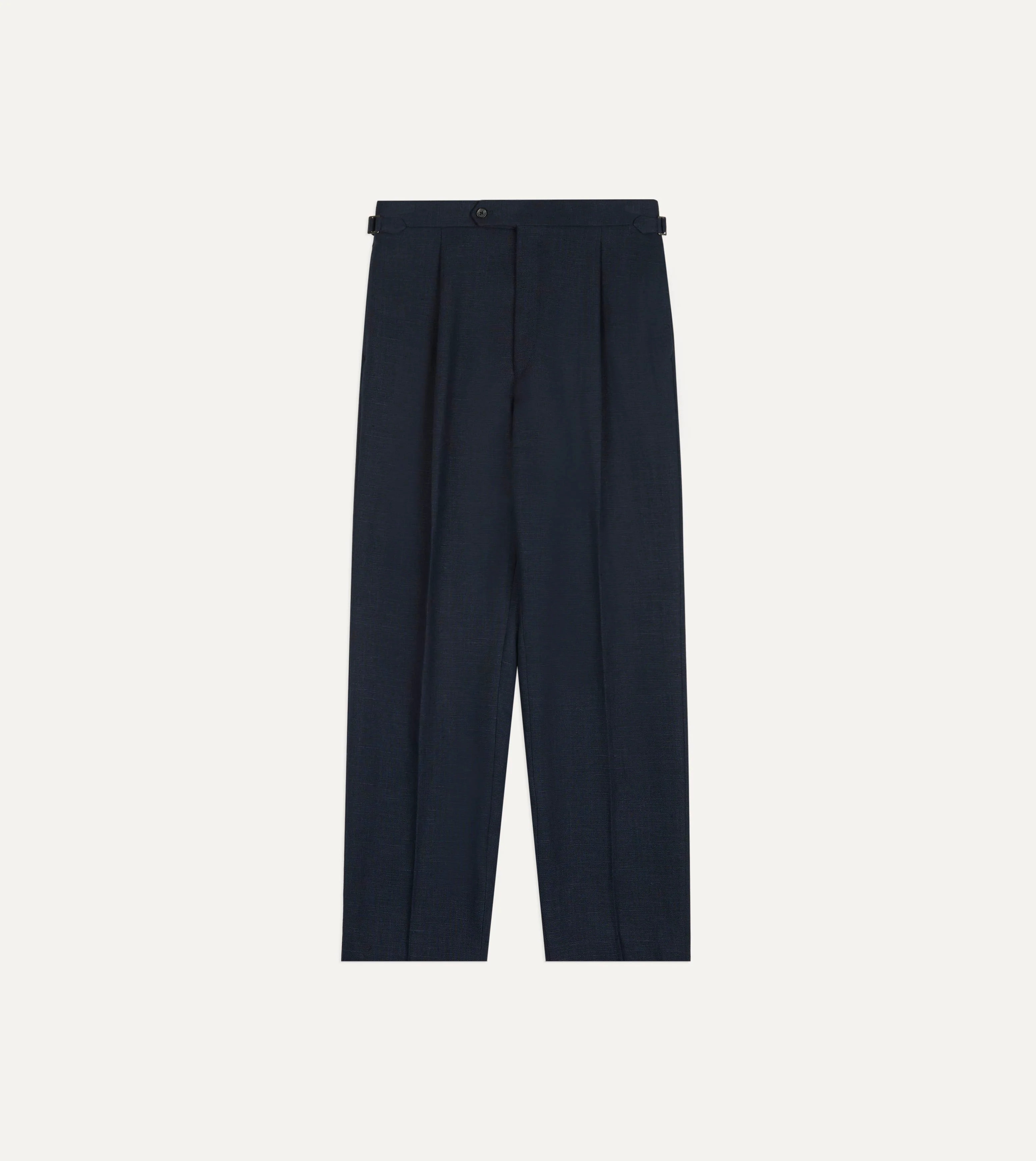 Navy Linen Single Pleat Trouser - Image 3