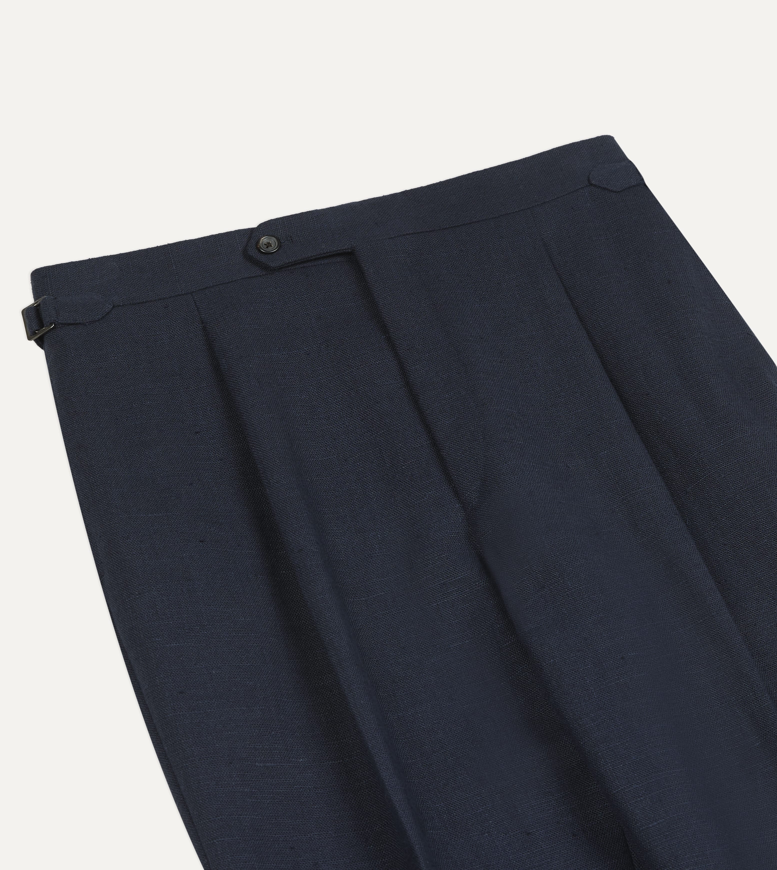 Navy Linen Single Pleat Trouser - Image 4