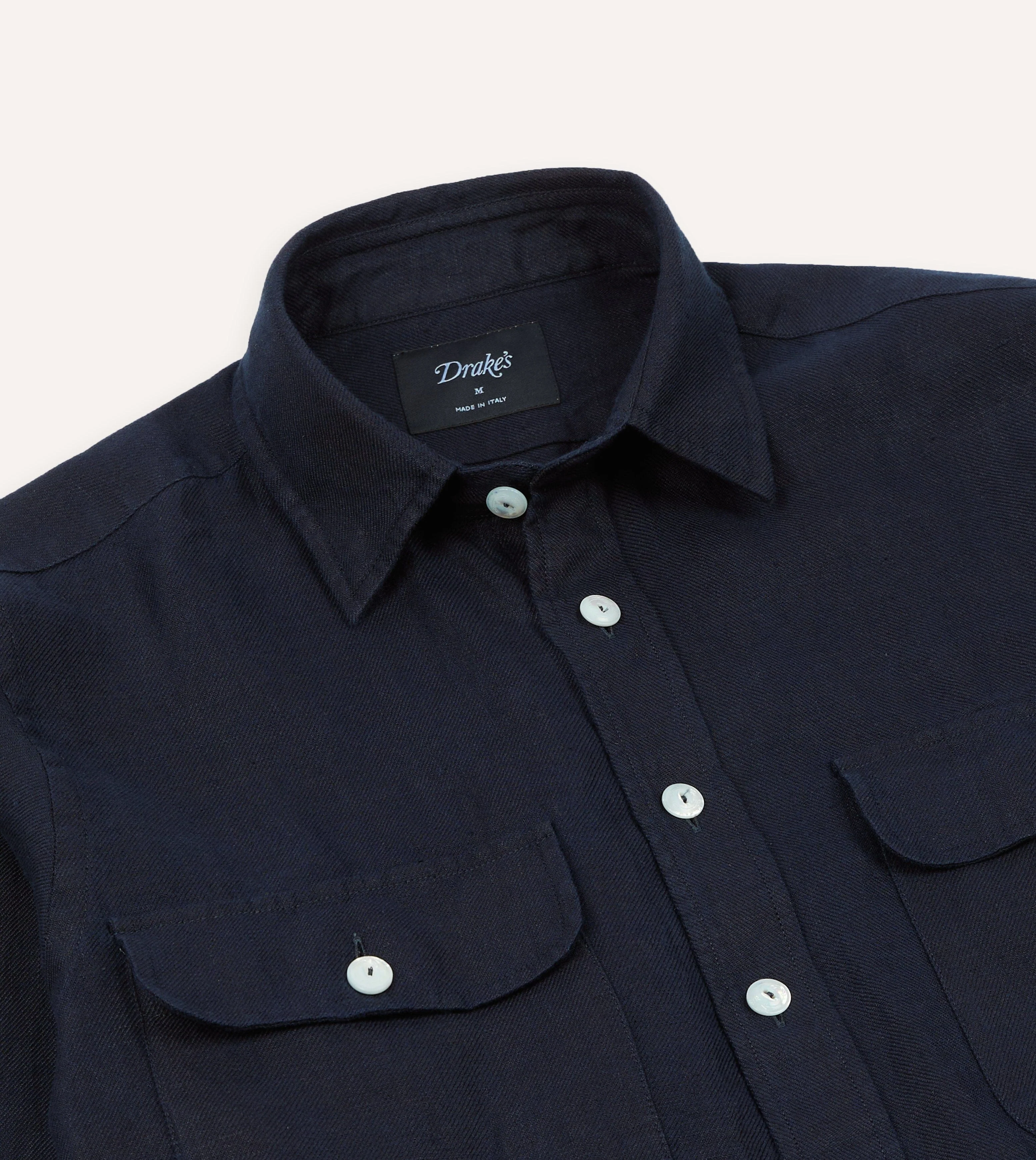 Navy Linen Twill Two-Pocket Work Shirt - Image 3