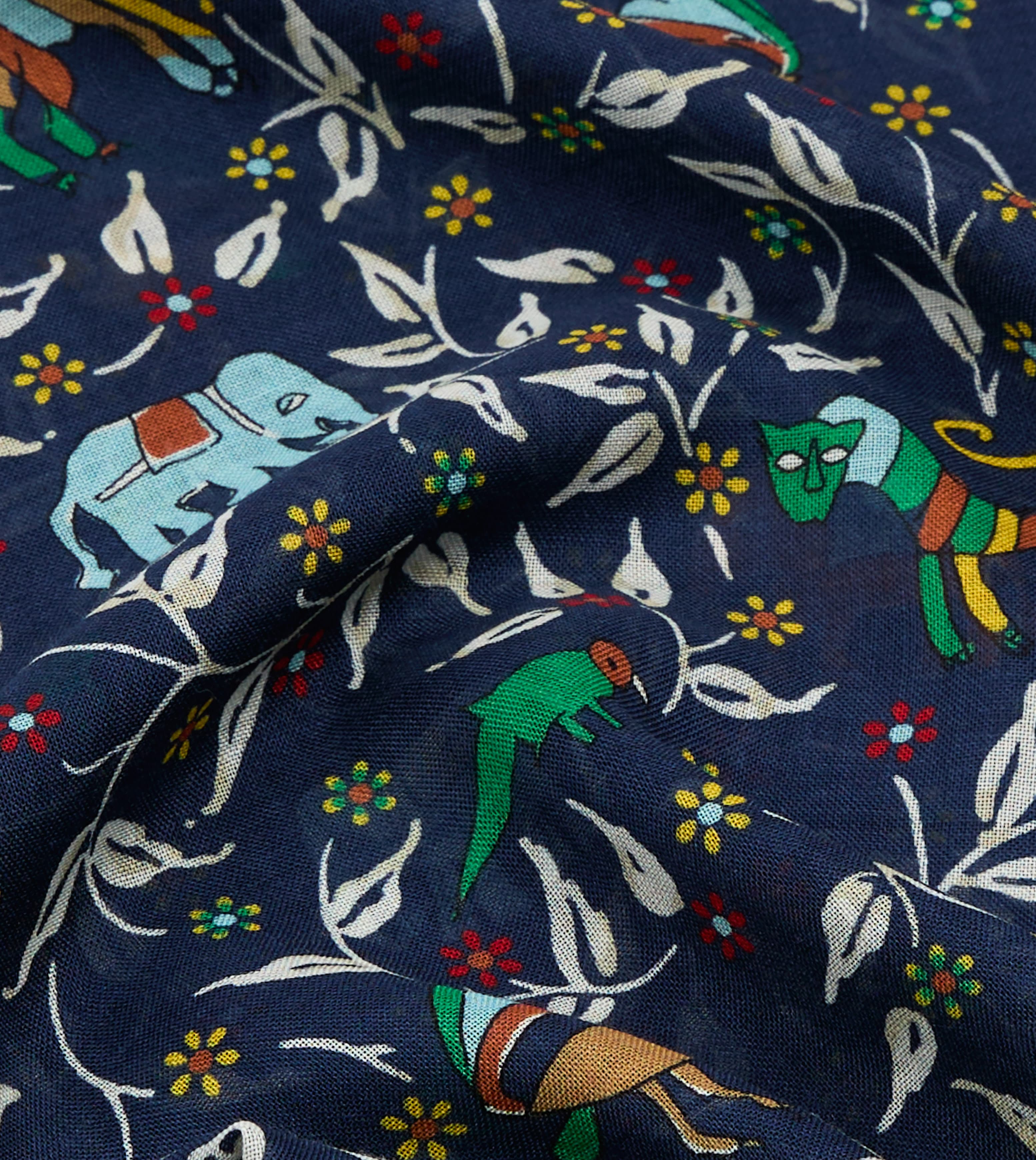 Navy Loose Animal Print Wool-Silk Scarf - Image 3