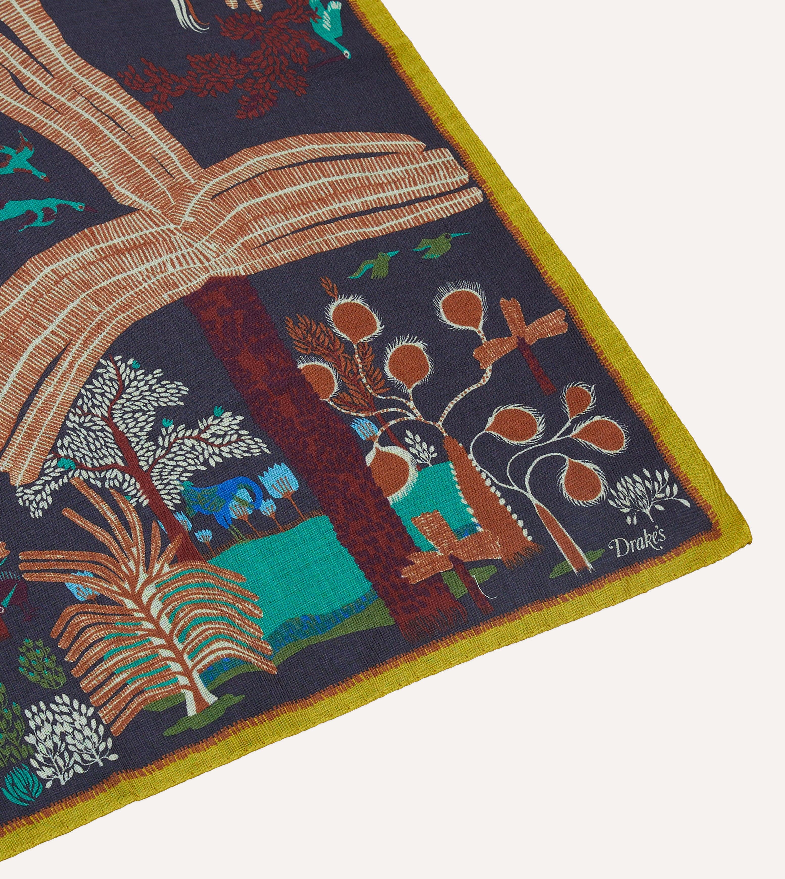 Navy Palm Print Wool-Silk Bandana - Image 3