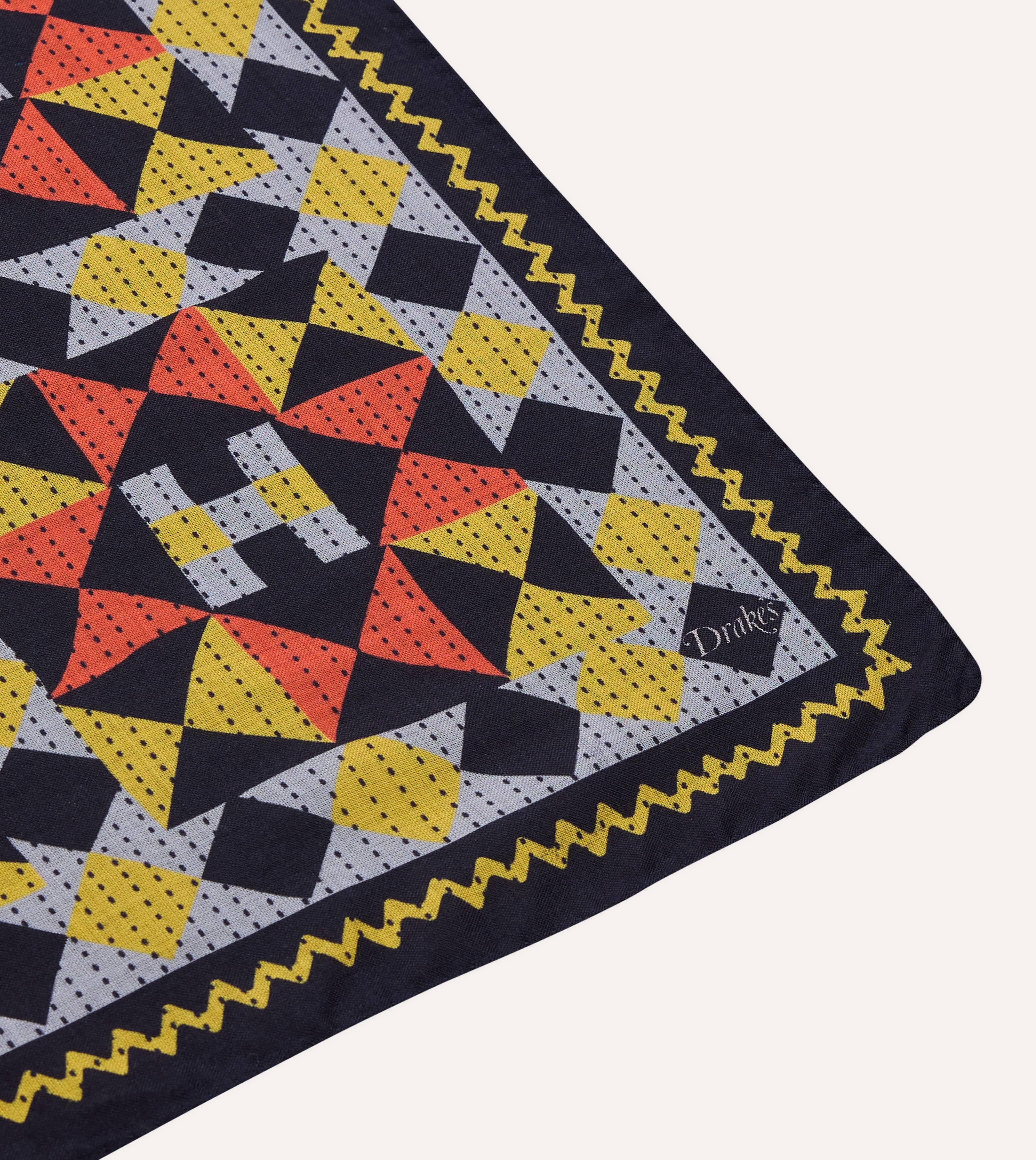 Navy Patchwork Print Wool-Silk Bandana - Image 6