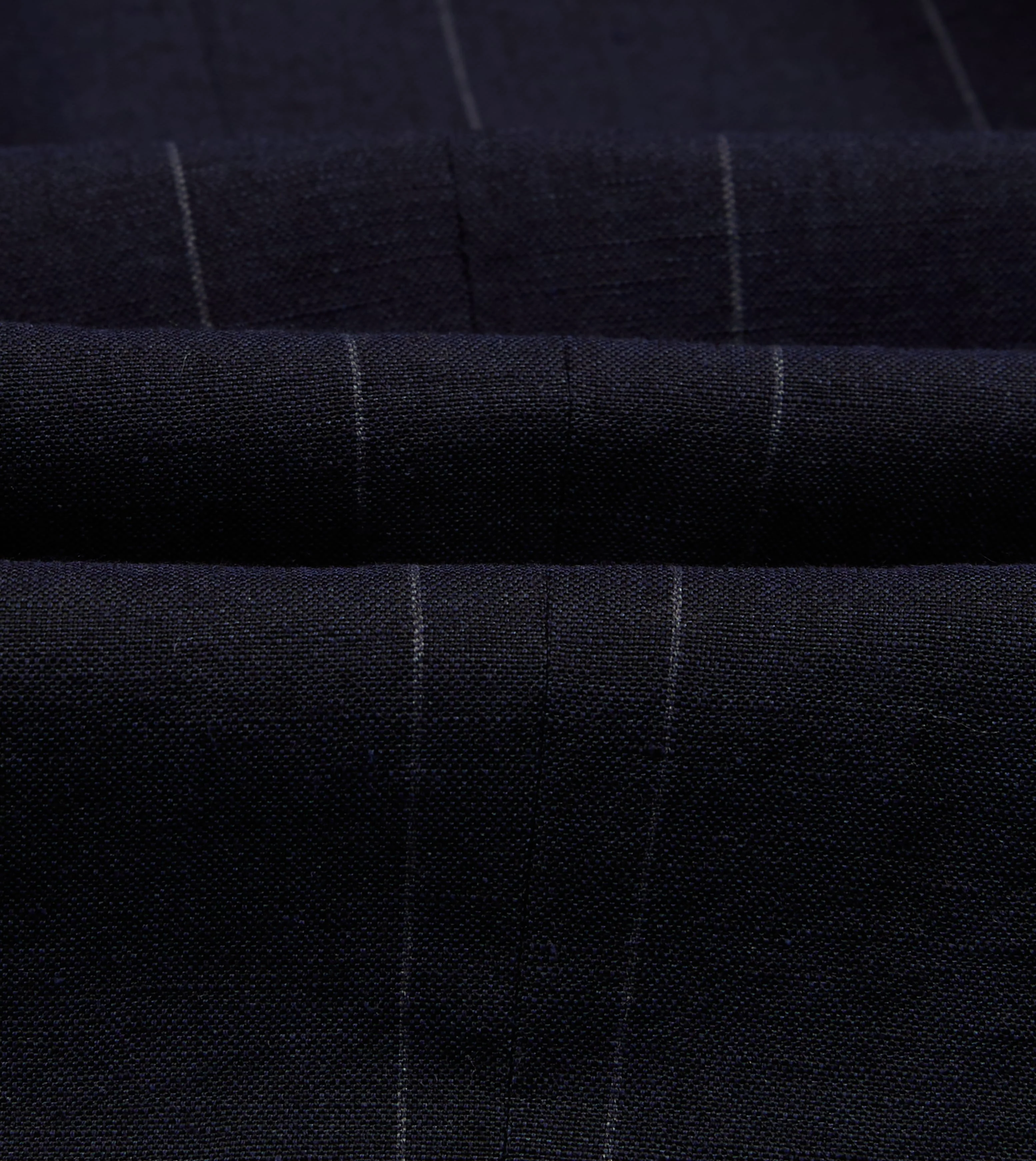 Navy Pinstripe Wool-Linen Double-Breasted Tailored Jacket - Image 3