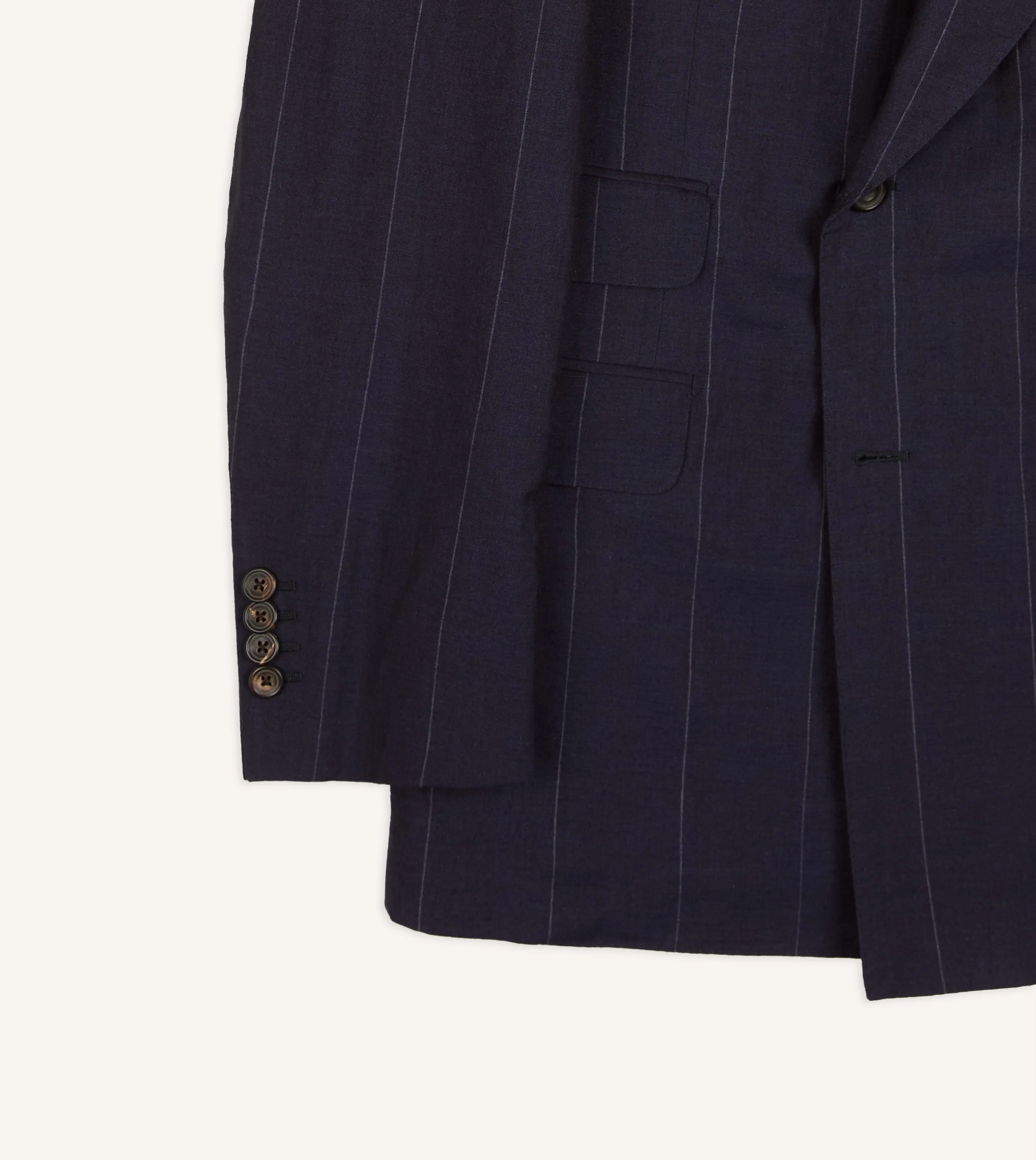 Navy Pinstripe Wool-Linen Double-Breasted Tailored Jacket - Image 7
