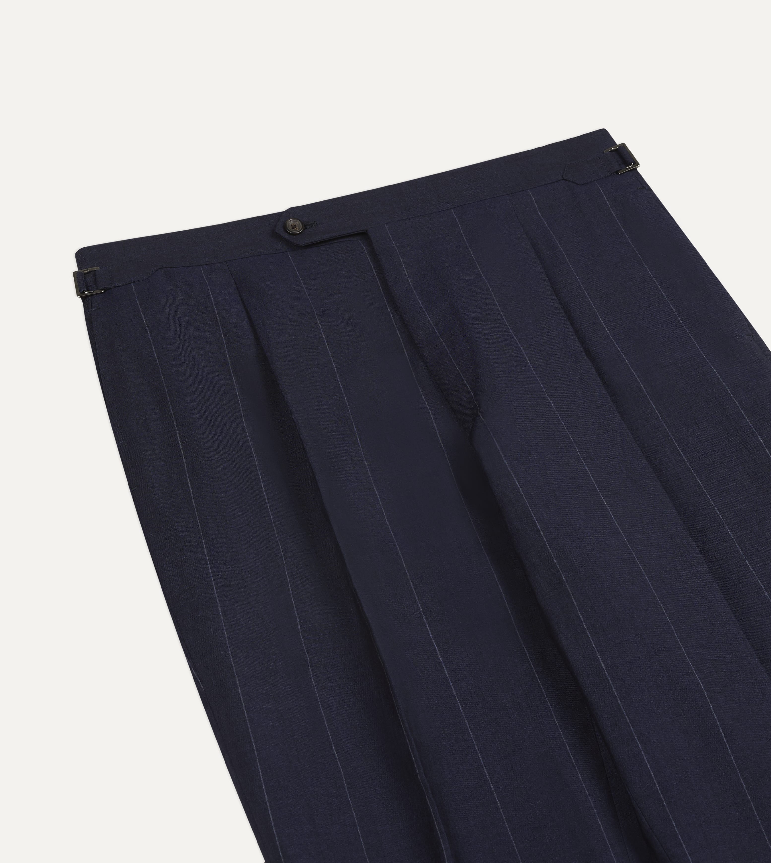 Navy Pinstripe Wool-Linen Single-Pleat Trouser - Image 4