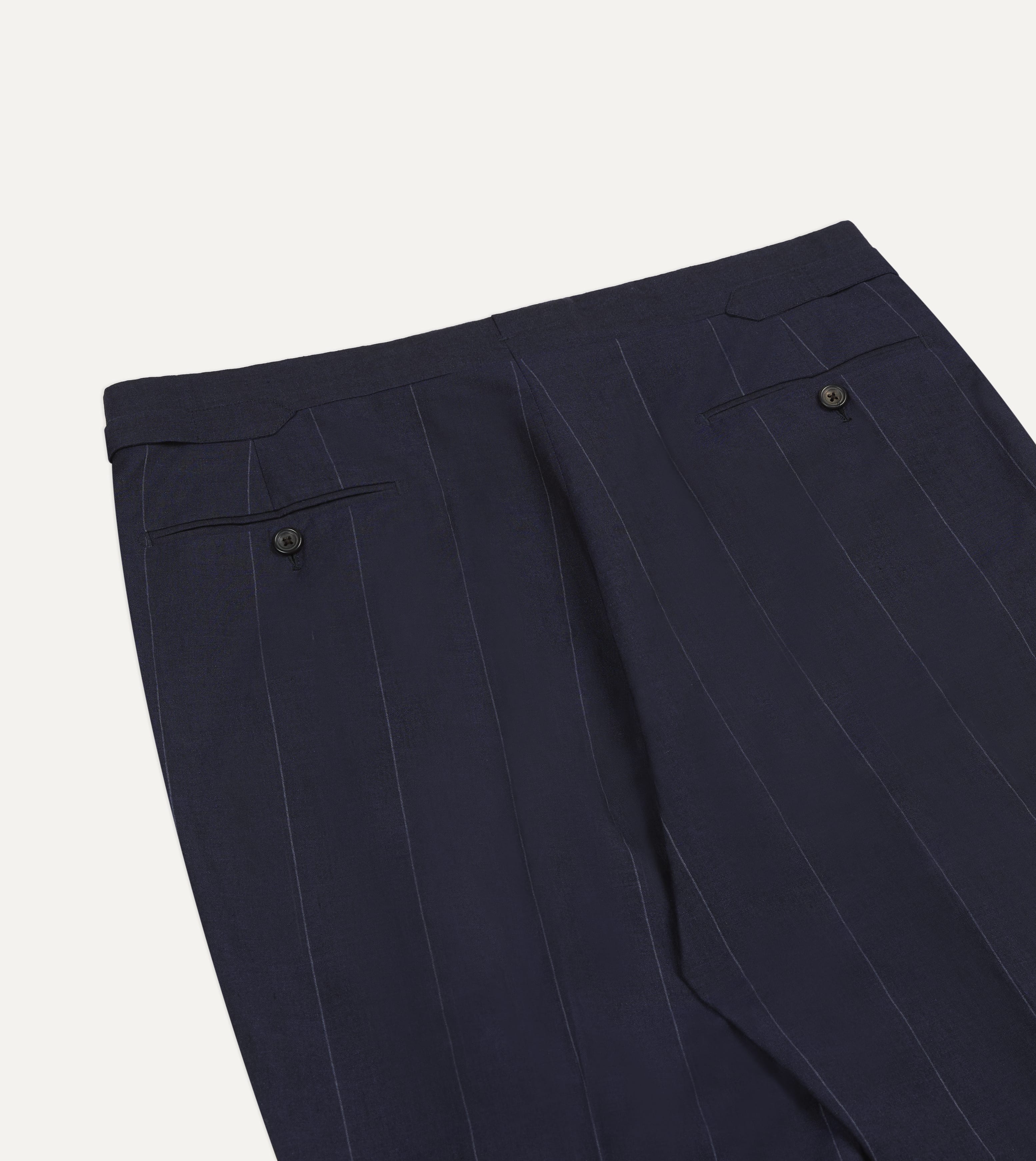 Navy Pinstripe Wool-Linen Single-Pleat Trouser - Image 5