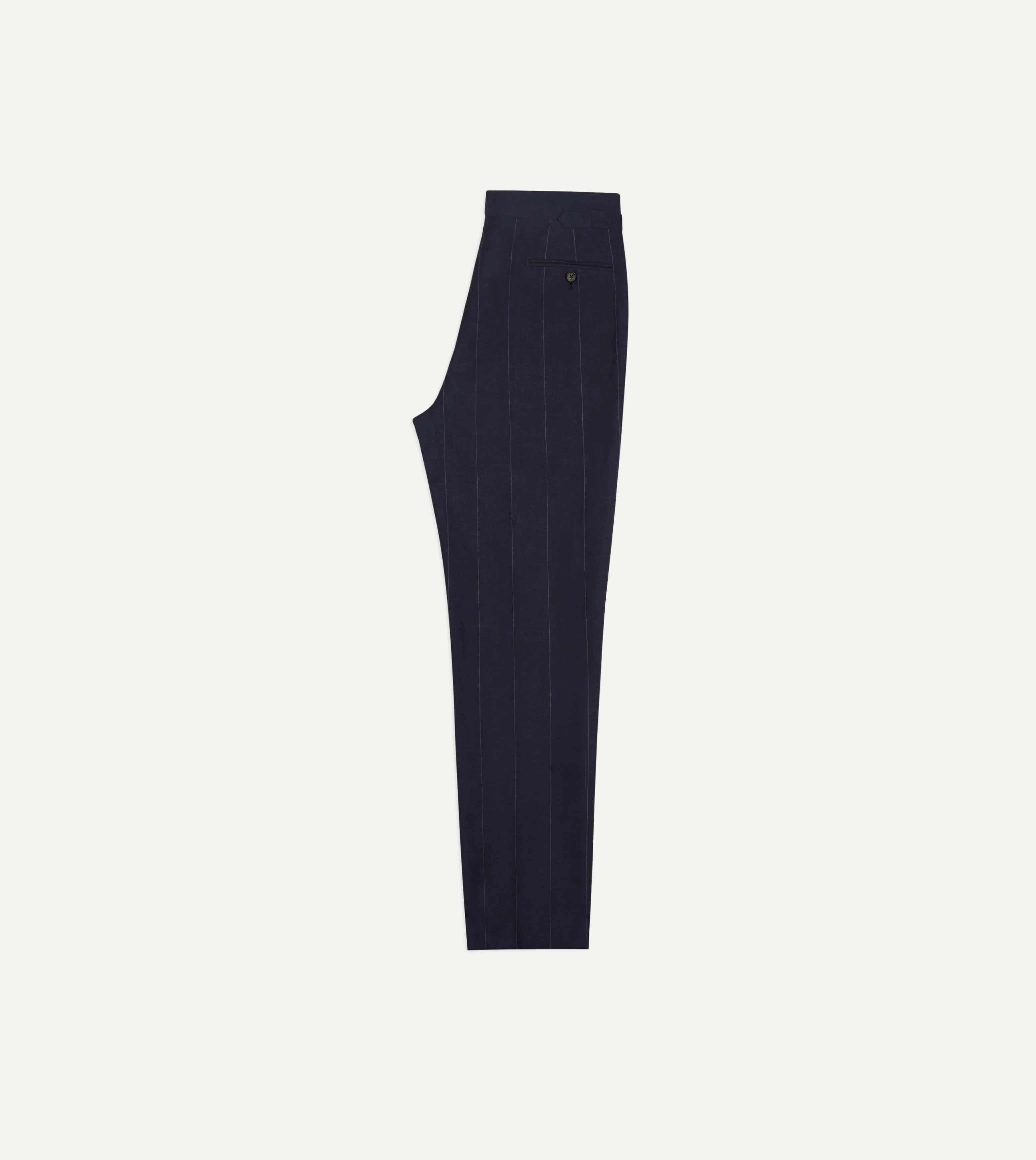 Navy Pinstripe Wool-Linen Single-Pleat Trouser - Image 6